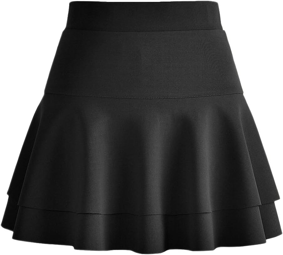 Afibi Casual Mini Stretch Waist Flared Plain Pleated Skater Skirt