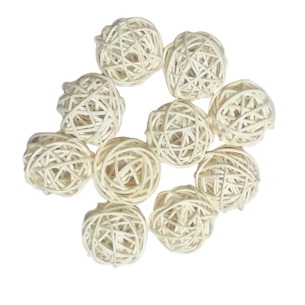 Pleayietoopiatiey White 10 Pieces 3 Cm Wicker Rattan Balls Xmas Wedding Party Decorative Crafts