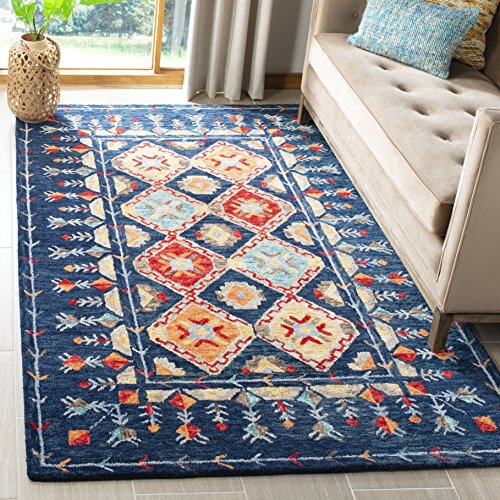 Tapete Handmade Boho de Lana 2' x 3' Navy/Orange miniatura 1