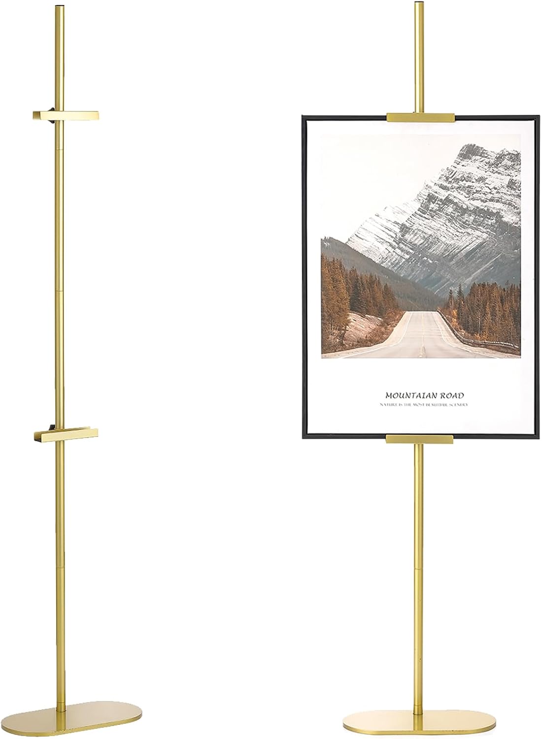 Easel Stand for Sign, Adjustable Display Stands for Frames up to 64", Gold Metal Floor Easels for Painting, Picture Frame Holder Easel for Art Signs Photos, Iron Easel with Base for Home Events