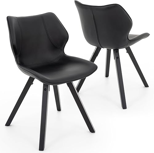 Brage Living Juego de 2 sillas de comedor, modernas sillas de cuero sintético para cocina, comedor, sillas laterales tapizadas sin brazos con patas