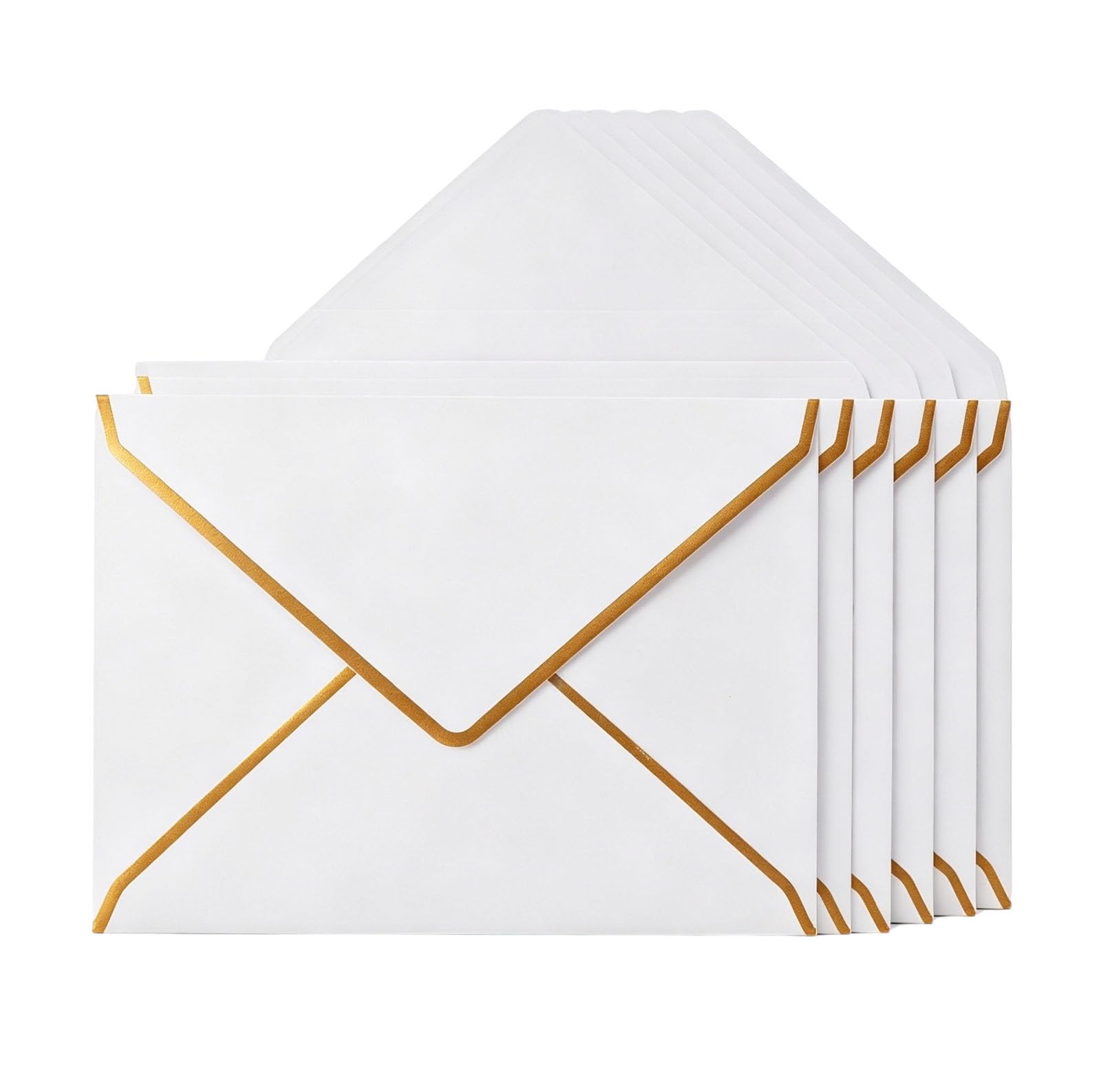 25Pcs 5x7 White Envelopes with Gold Border A7 Invitation Envelope V-Flap Quick Self Seal Mailing Envelopes for Greeting Card Wedding Graduation Business Birthday