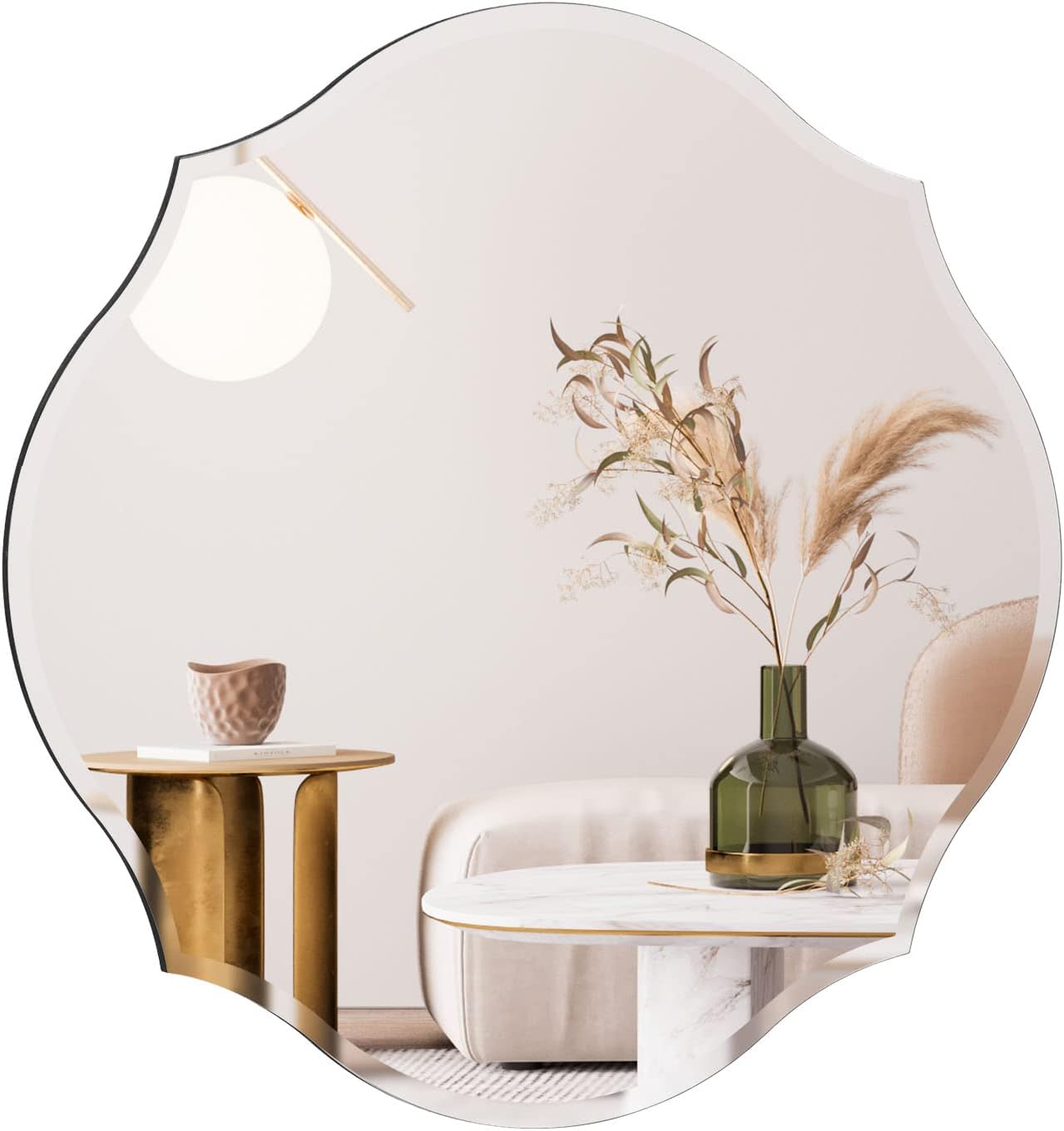 Muzilife 27x27 Scalloped Round Wall Mirror Beveled Frameless Mirror Silver Wall Mirror with MDF Backplane for Bathroom, Vanity, Bedroom or Any Other Room in Your Home