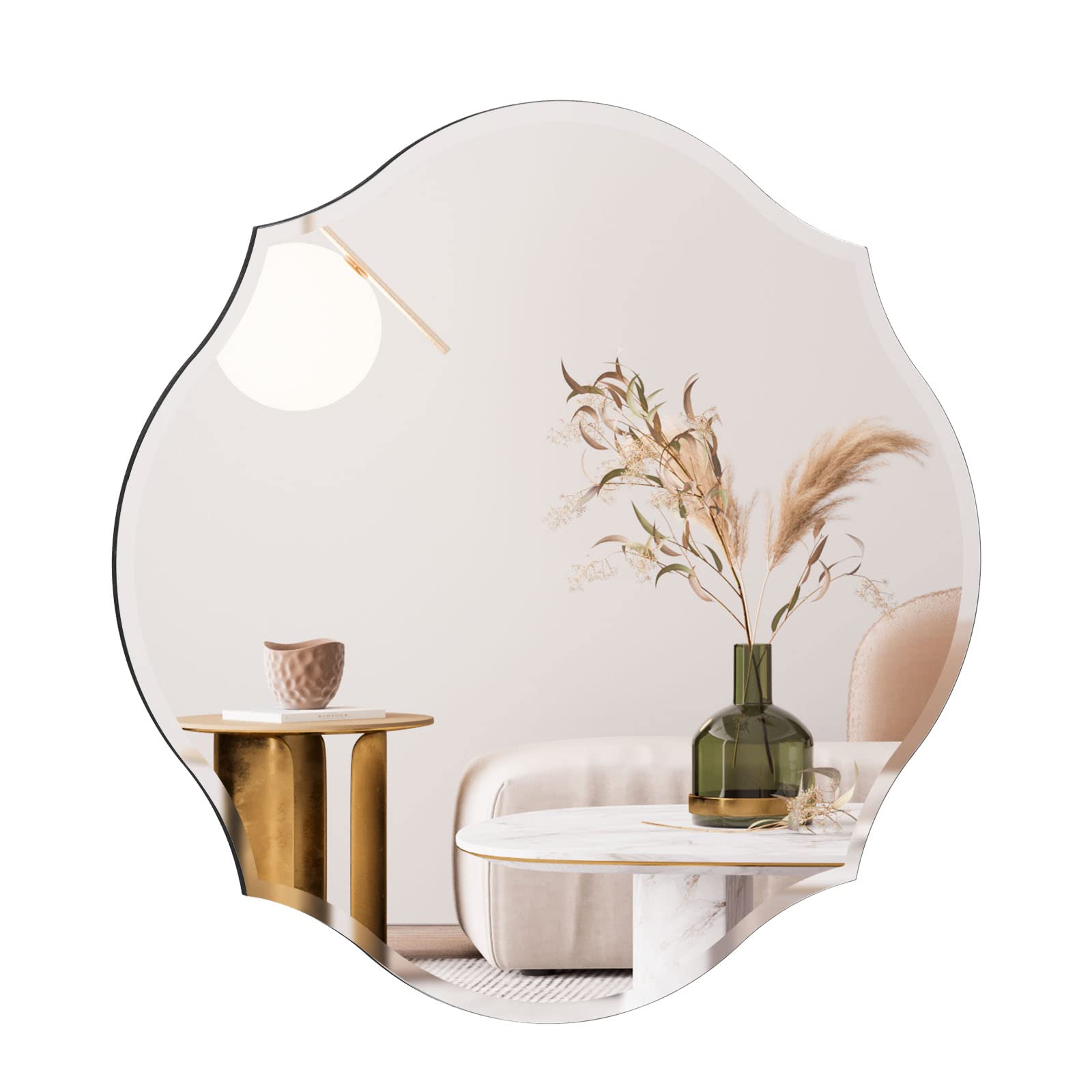 Miroir mural rond festonné anti-déformation 68 cm dos MDF pour pièce humide