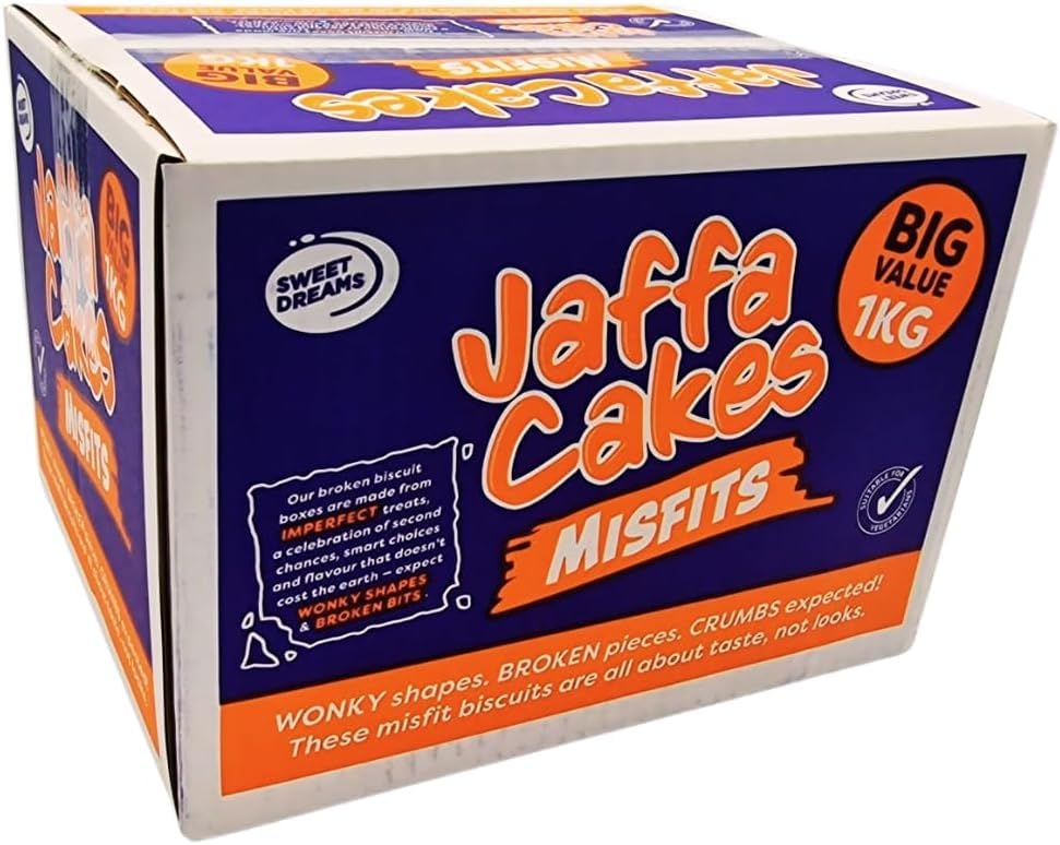 Jaffa Cake Misfits 1kg Box | Chocolate Broken Biscuits | Mis-Shaped Chocolate & Orange Treats | Bulk Snack Value Pack | Crumbs Expected | Big Value pack on All Occassions (1 Box)