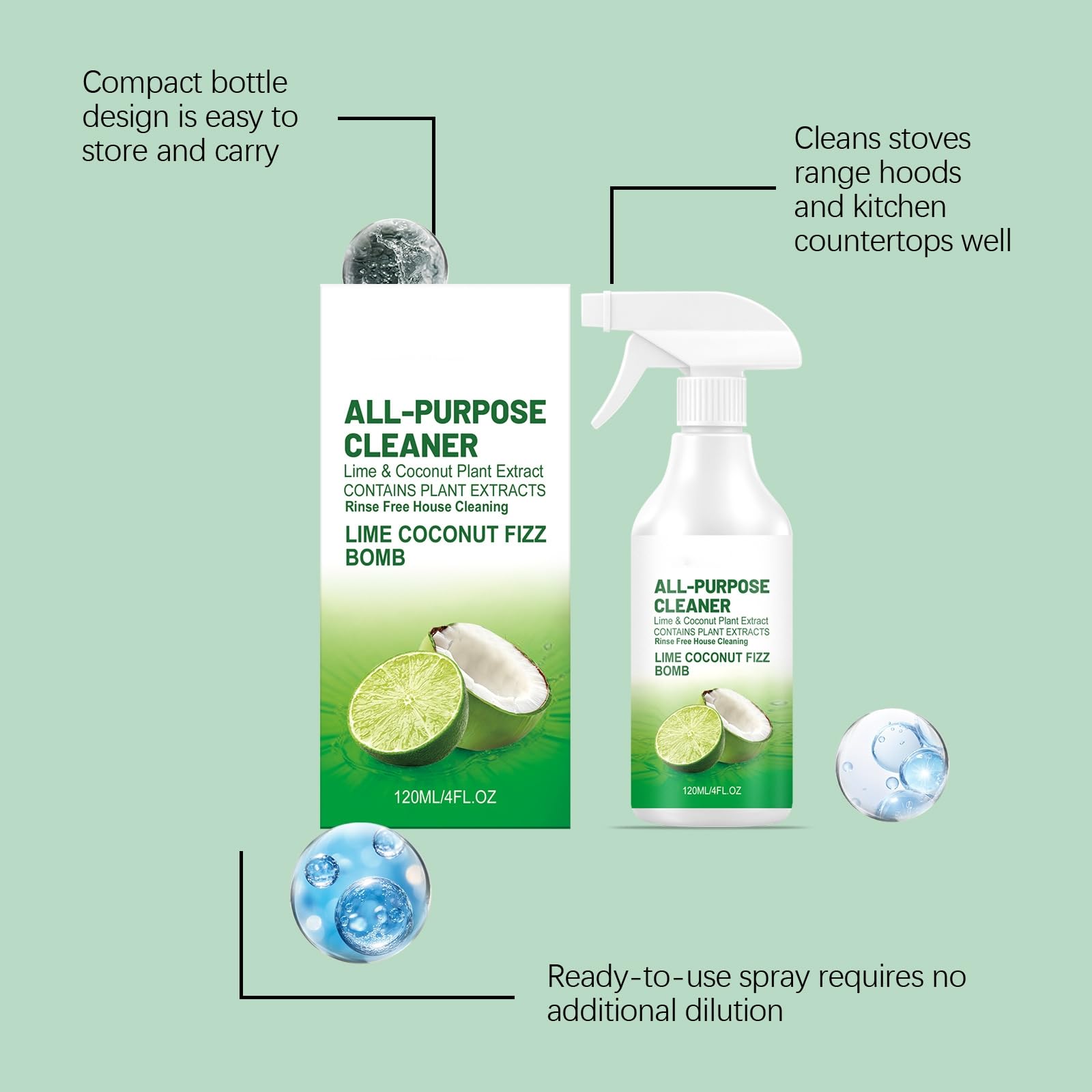 Limpiador multiusos concentrado con aroma a limón natural, spray limpiador y desengrasante para cocina, limpiador para cocina y baño, desengrasante multiusos refrescante, limpiador para superficies de