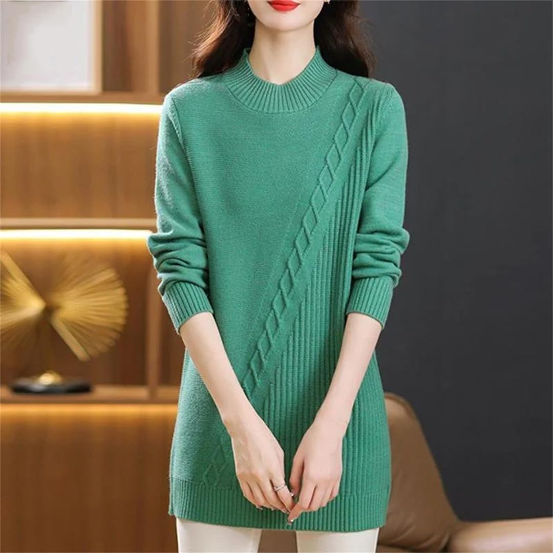 Maglione lavorato a maglia da donna a tinta unita allentato medio lungo inverno casual pullover fondale