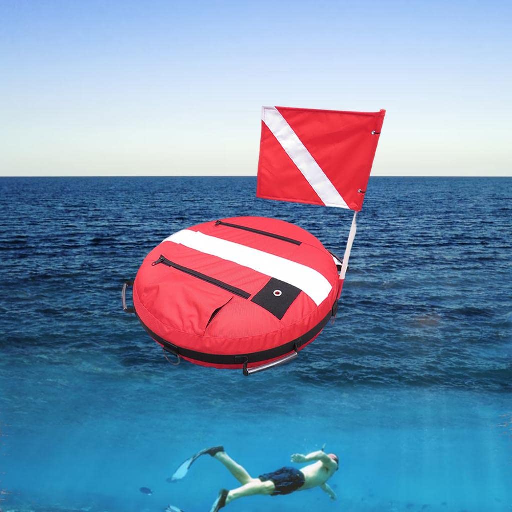 Diving Buoy Float with Dive Flag, Training Sea Inflatable Diver Float Gear Equipment for Spearfishing Diving Snorkeling, Red