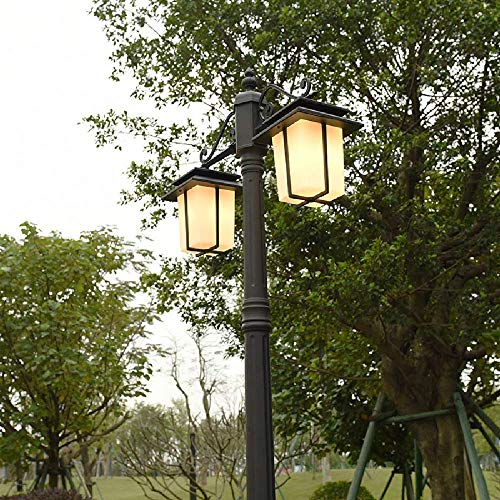 2 luces E27 Edison Negro Aluminio Jardín Luz de calle Poste alto Lámpara de columna exterior Impermeable Iluminación de ingeniería de paisaje Decoración de villa externa Poste de césped Pilar Farol (T