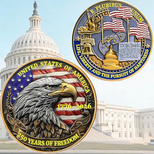United States 250th Anniversary Collectible Coins, American Eagle and Patriotic Symbol, 1776-2026, for Celebration and Gifting (4 PCS)