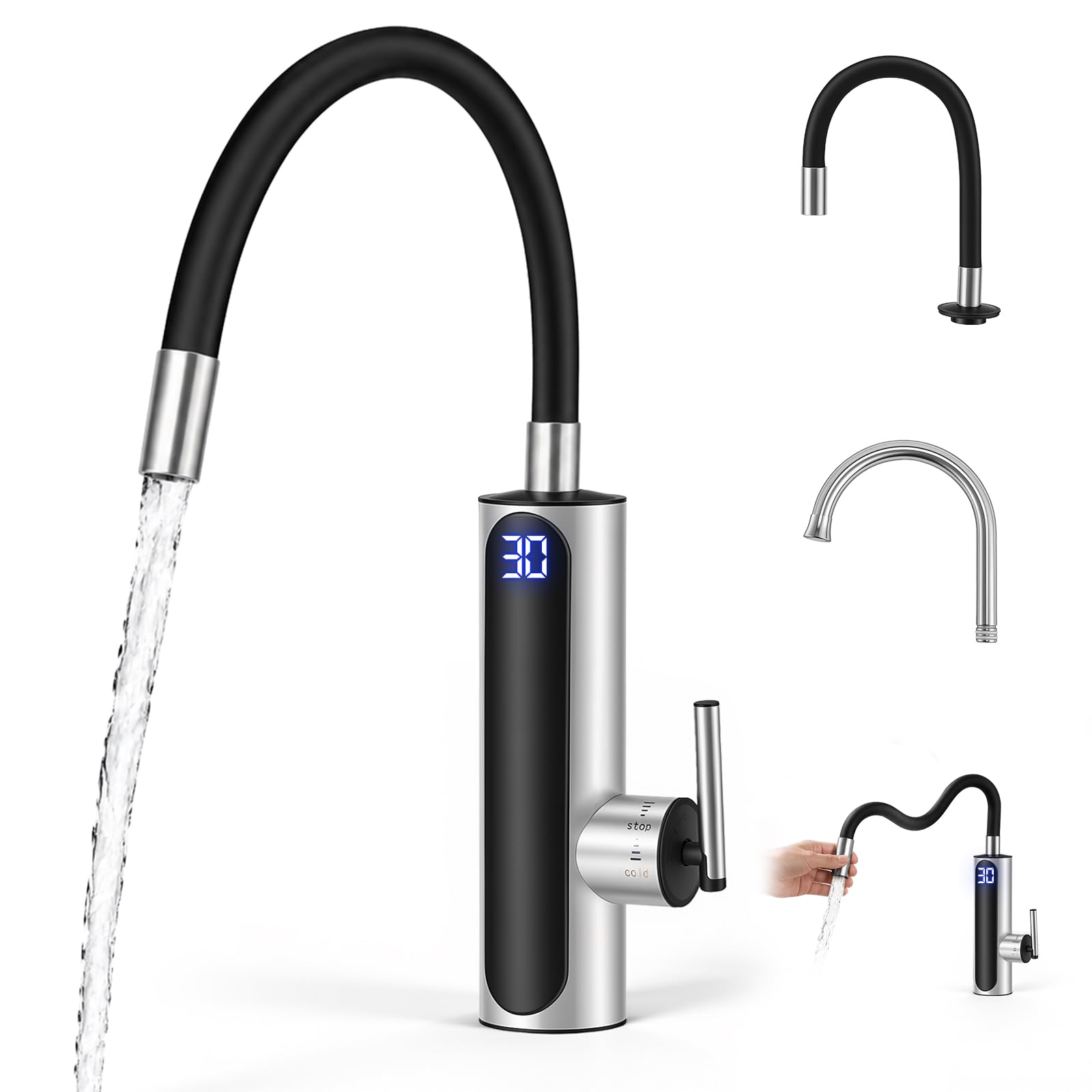 Wasserhahn mit Durchlauferhitzer, 3000W Edelstahl Elektrischer Wasserhahn