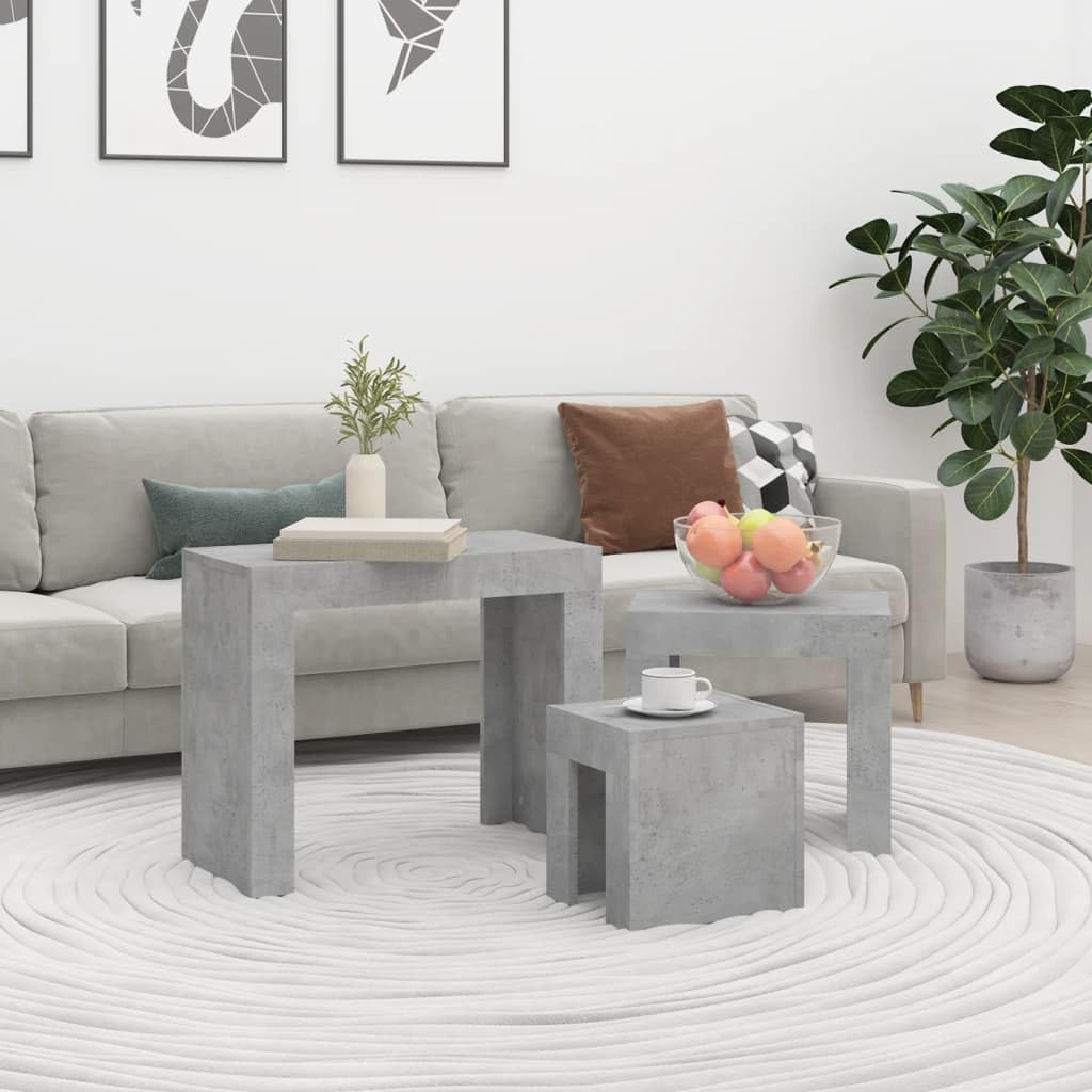 vidaXL Tavolini da Salotto Impilabili 3pz Grigio Cemento in Truciolato