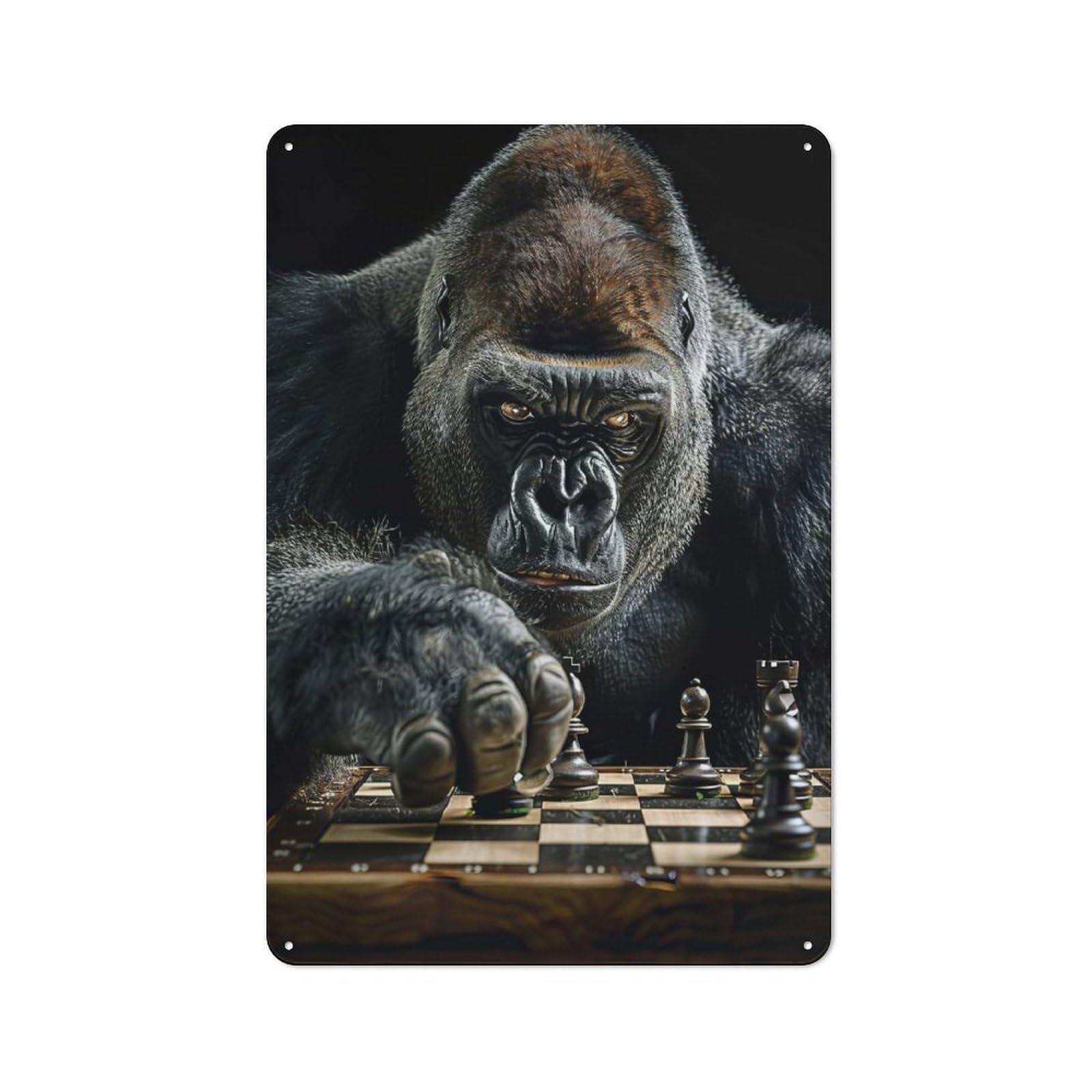 Junmoney Style-11 Gorilla Chess Retro Tin Wall Plaque 30X20cm For Hobby Room Or Studio, For Garage, Workshop And Man Cave Decoration