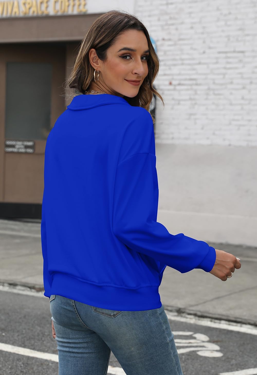 Womens Sweatshirt Oversized Quarter Zip Pullover Half Zip Long Sleeve Top - image 5