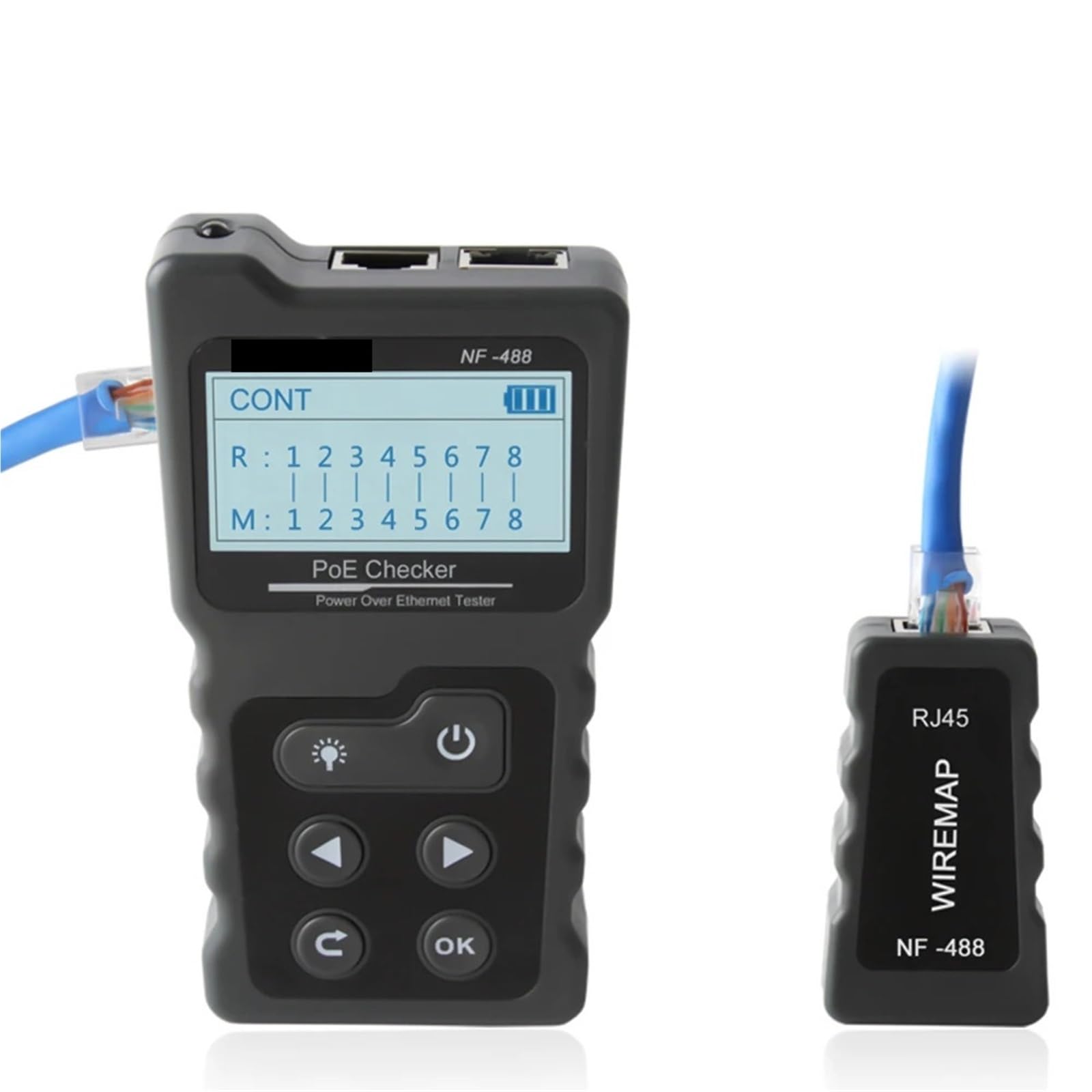 Tester Kabli Sieciowych, Wielofunkcyjny tester kabli sieciowych LCD PoE Inline PoE Tester napięcia i prądu z testerem kabli