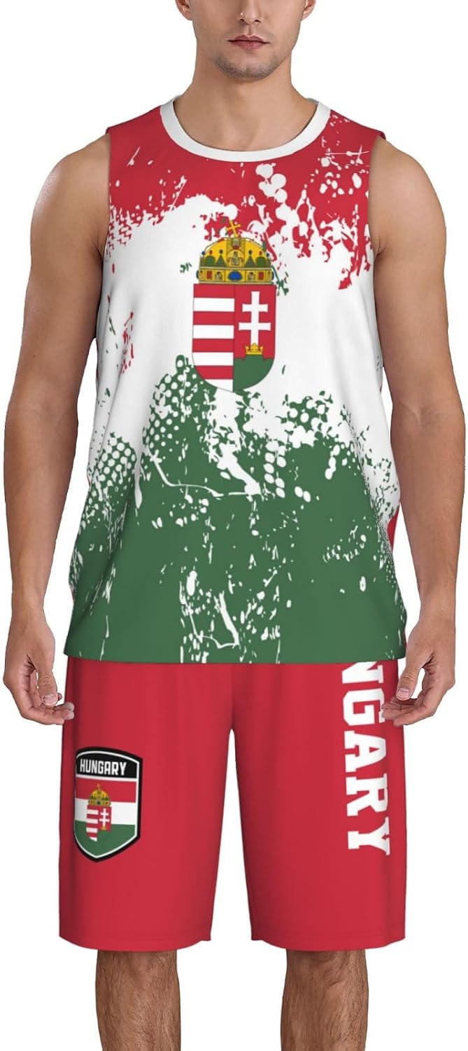 Hungary Flag Grain (1) Basketball Jersey Uniform Suit for Men Adults Training Athletic Set