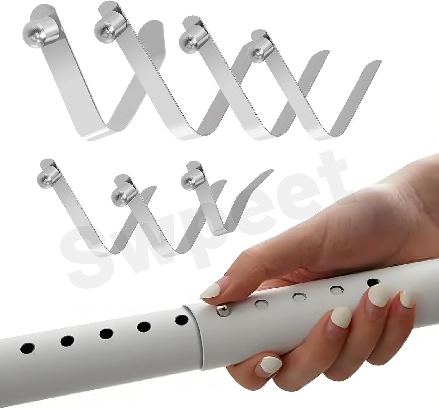 Swpeet 21Pcs 7Sizes Stainless Steel V-Shaped Push Button Spring Clips Assortment Kit, Single Pin Kayak Paddle Snap Spring Clips, Silver Lock Tube Pole Clips for Tent, Umbrella, Camping