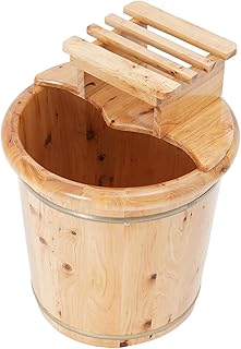 Wooden Footbath Bucket with Lid, Foot Bath with Stool Foot Massager Tub Basin Wooden Pedicure Soak to Relieve Stress Pedicure Bowl Footbath Barrel for for Home Spa Experience (Wood)