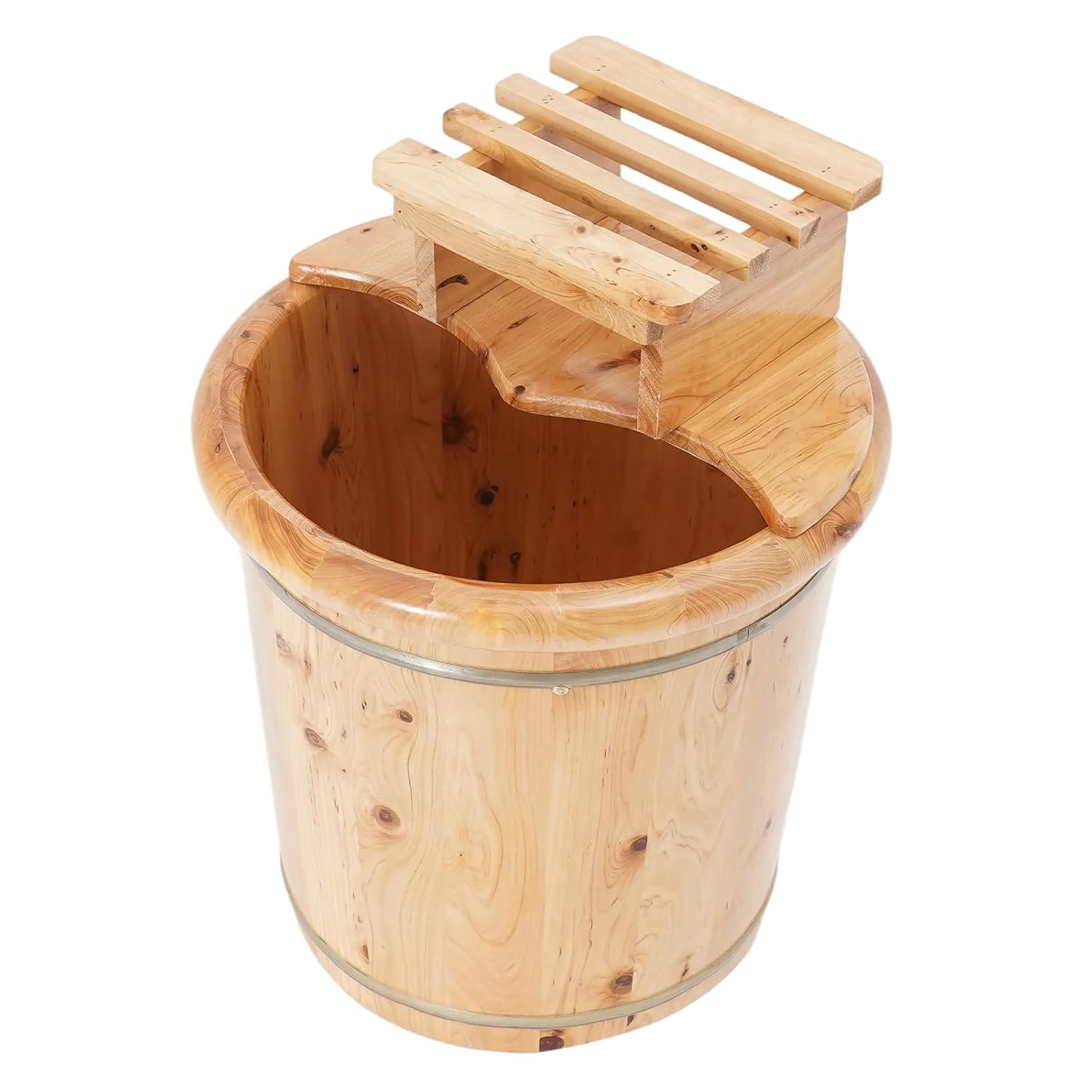 Wooden Footbath Bucket, 15.75 Inch Deep Foot Bath Basin Pedicure Bowl Soaking Tub with Lid & Stool for Home Spa Massage Sauna
