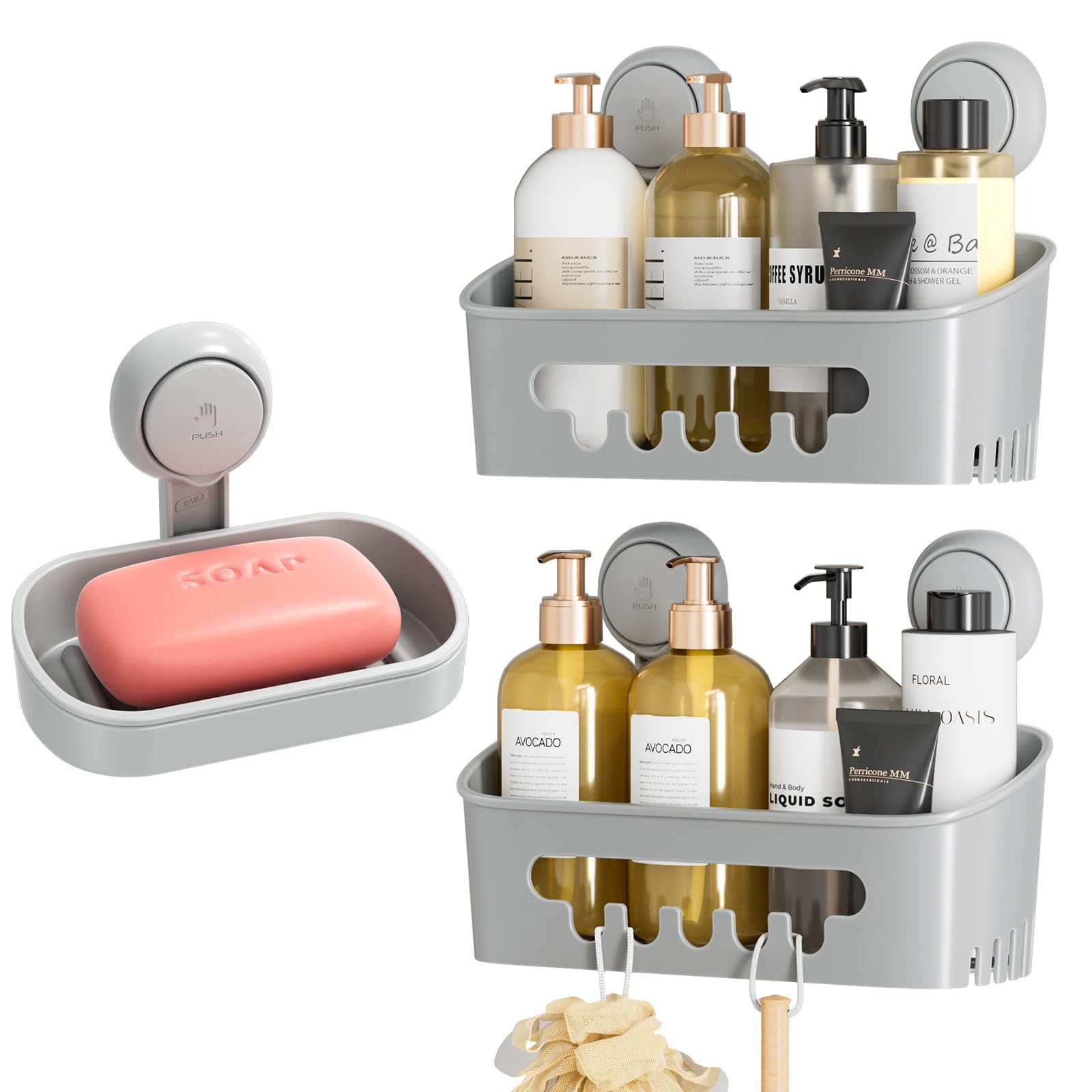 TAILI Shower Caddy Suction Cup 2 Pack Soap Dish Holder Heavy Duty Bathroom Organizer Removable Shelves for Inside