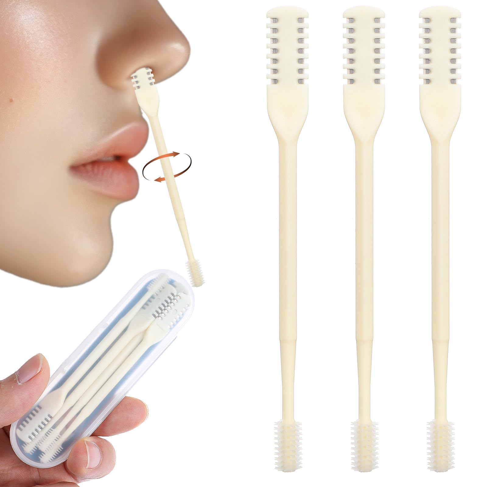 Bremorou Nose Hair Trimmer 3 Pcs Double Sided Knife Cutter 2-in-1 Nose Manual Trimmer 360 Rotating Nasal Hair