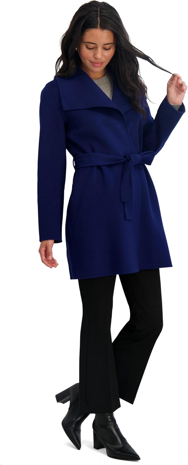 TAHARI Women's Double-faced Luxury Soft Wool Blend Peacoat- Wrap Wool Coat With Removable Belt