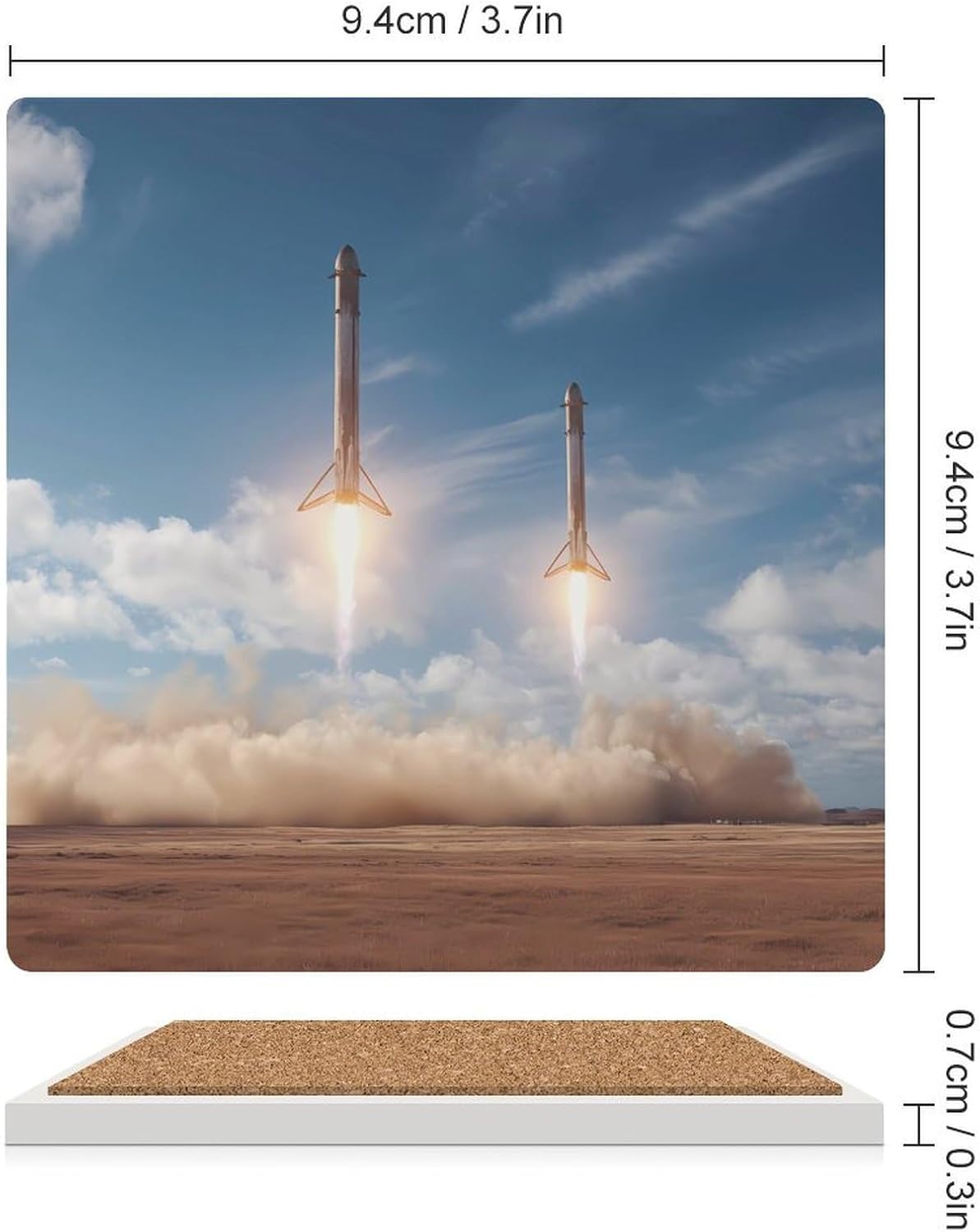 Spacees Falcon Heavy Boosters Landing Coaster for Drinks Square Ceramic Table Coasters Stone Mat Crafts 6PCS Home Kitchen Decor