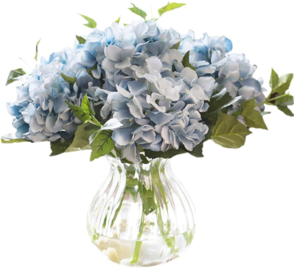 GREENTIME 3 Pack Artificial Blue Hydrangea Flowers Faux 17.7 Inches Hydrangea Stems for Wedding Bouquet Party Home Centerpiece Decor