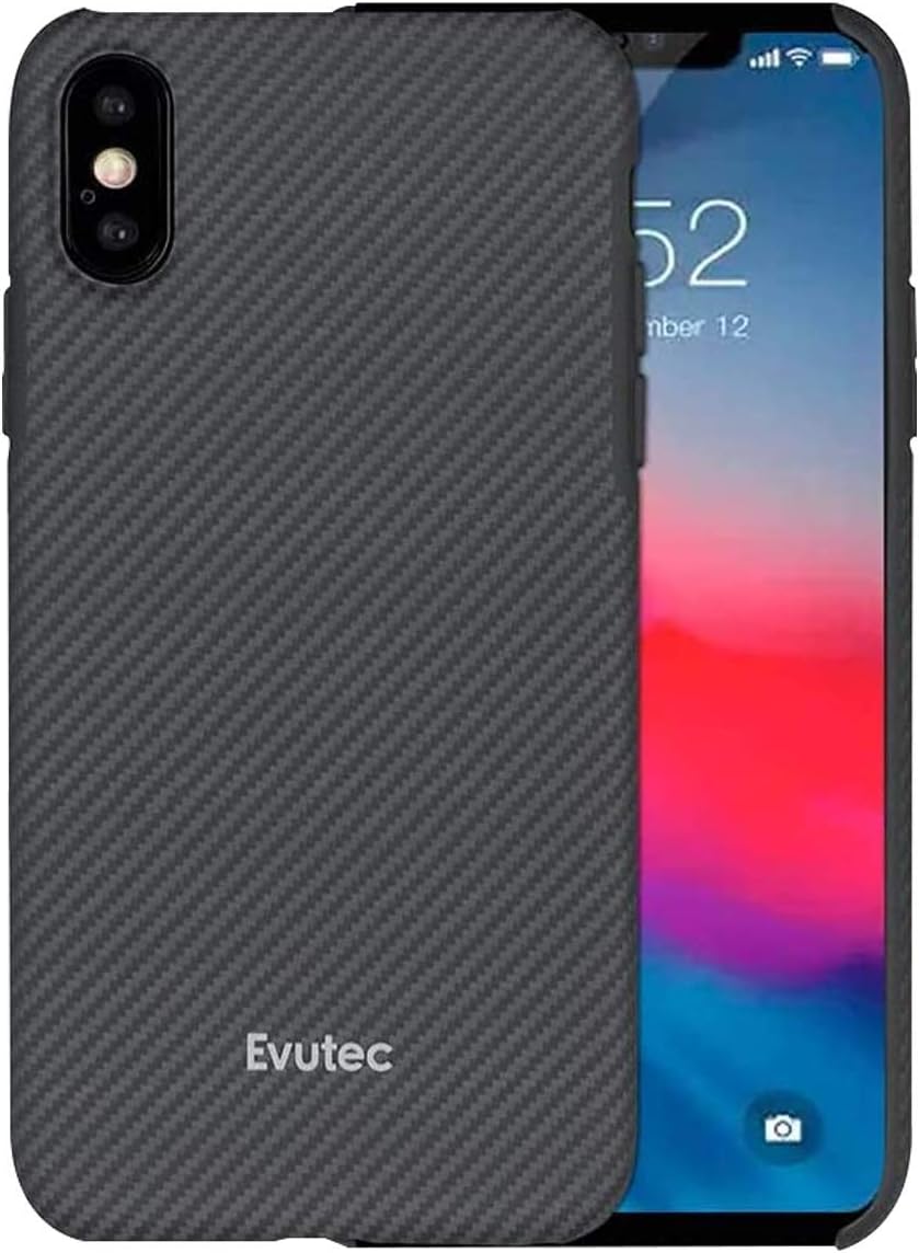 Evutec Case Compatible with iPhone Xs Max 6.5 inch Karbon Hard Smooth Anti-Scratch, Real Aramid Fiber Strong Protective 0.7mm Slim Durable Snap-on Black Phone Cover