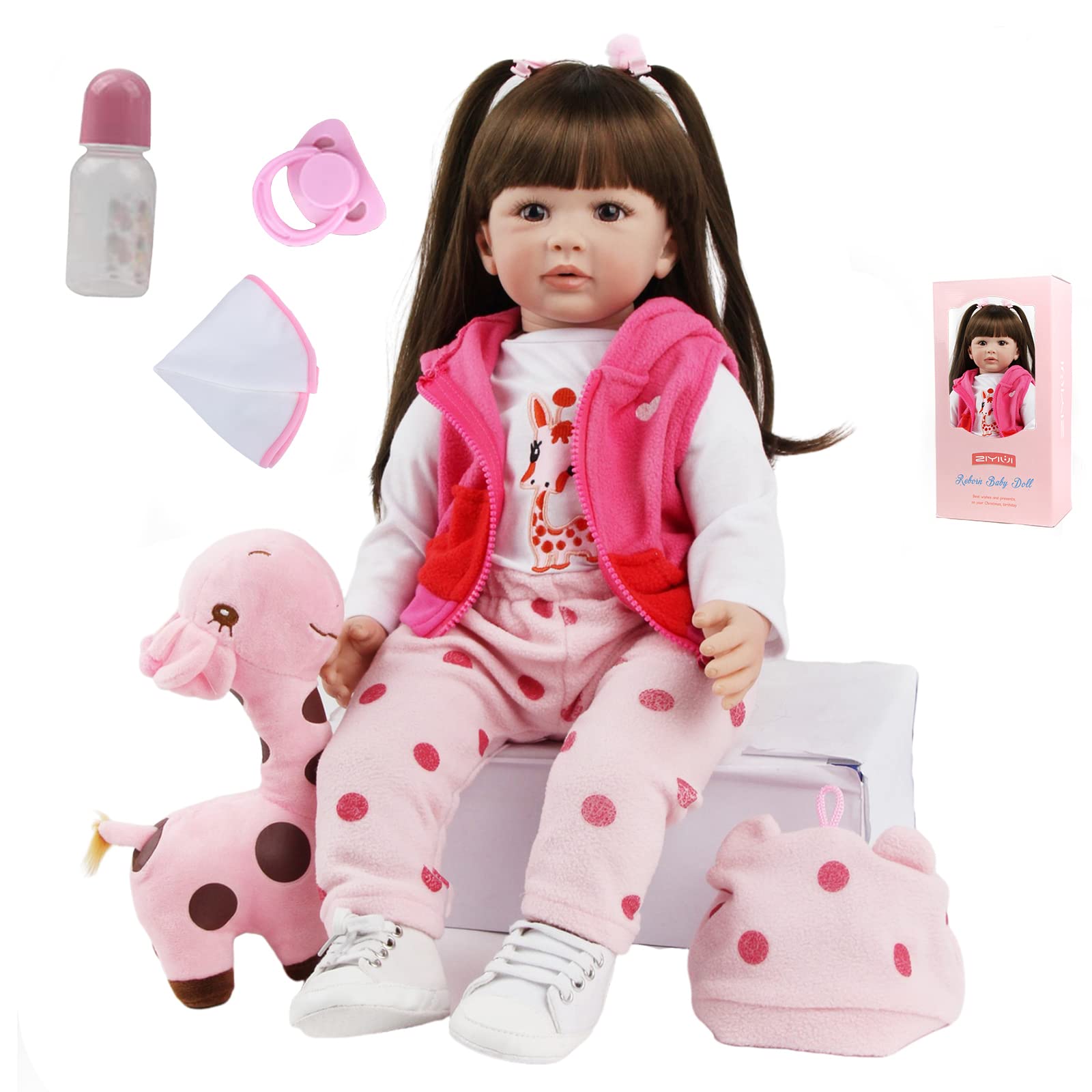 ZIYIUI Muñecas Reborn Niña 22''/55cm Realista Vinilo de Silicona Suave Hecho a Mano Toddler Babies Baby Niña Magnetismo Juguetes Bebe