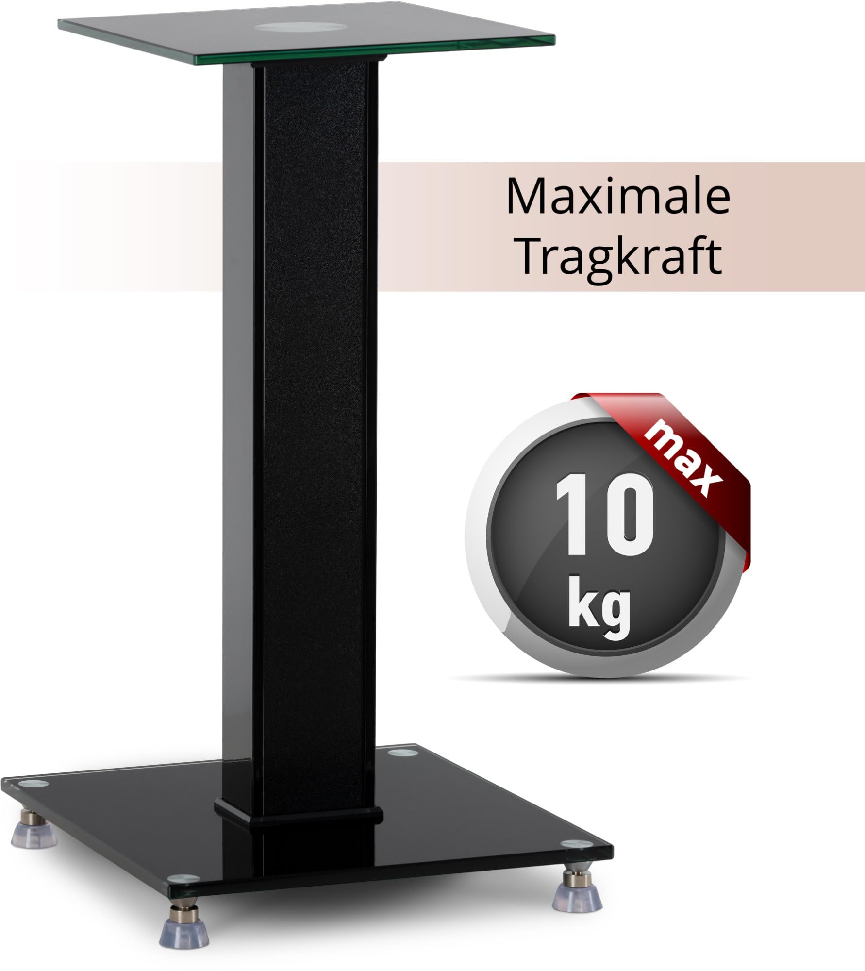 Pronomic SLS-282 BK Lautsprecher Stative Paar - Stilvolles Design mit 2 Glasplatten - Höhenverstellbare Spikes Plus Gummifüße - Verdeckte Kabelführung auf der Rückseite - 10 kg Tragfähigkeit