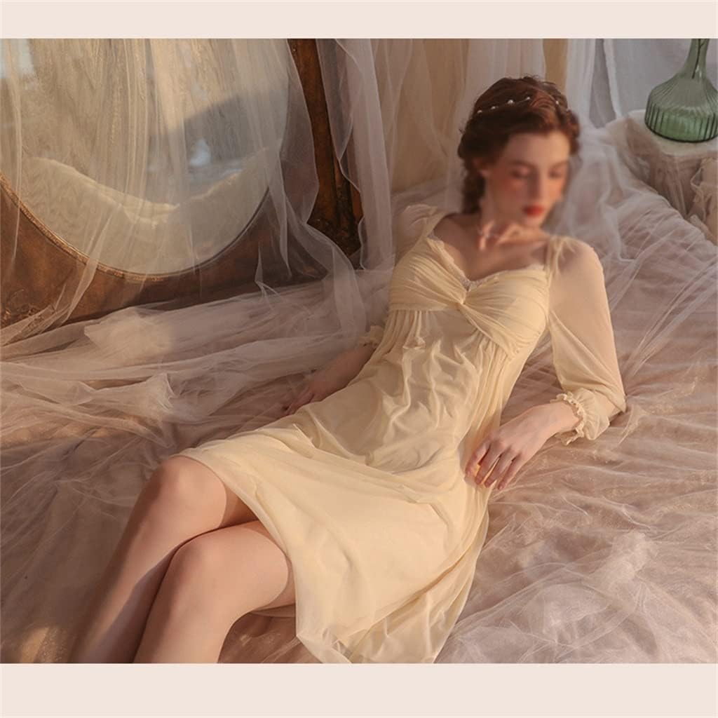 VIBY Nightwear Women's Spring and Autumn Long-Sleeved hot lace Princess Style Pajamas Home Clothes (Color : D, Size : Medium) : Clothing, Shoes & Jewelry