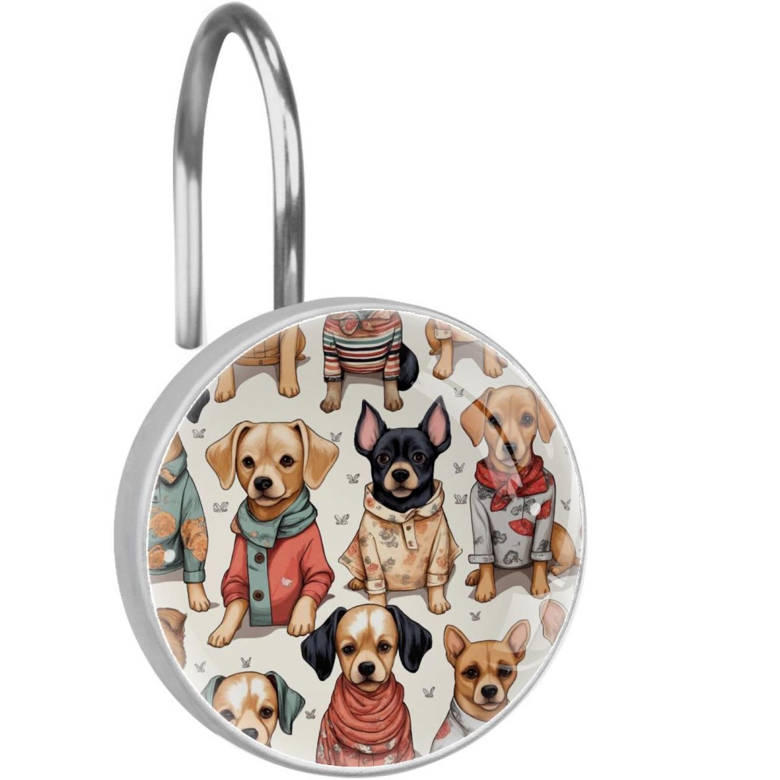Crochets rideau de douche cristal chien : anti-coincement