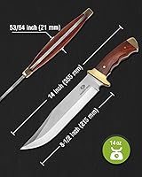 Vista 2 de Mossy Oak Cuchillo Bowie de 14 pulgadas, hoja fija de espiga completa, cuchillo de caza con mango de madera con funda de cuero para campamento