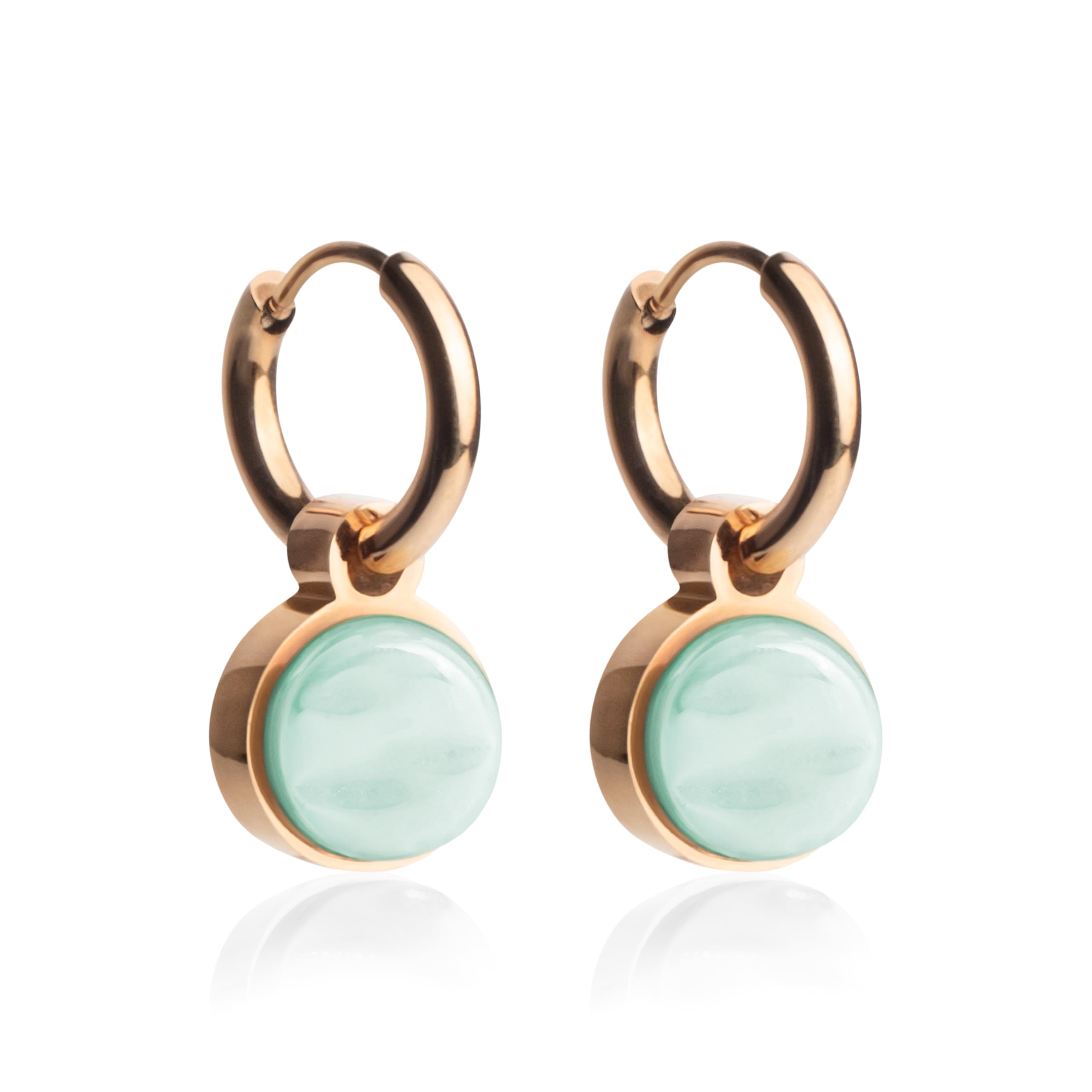 Kleine Roségold Creolen mit Anhänger • 18k vergoldete Edelstahl Ohrringe mit Charm in mint zum Wechseln • nickelfrei & wasserfest • MIX AND MATCH • Ø 12 mm