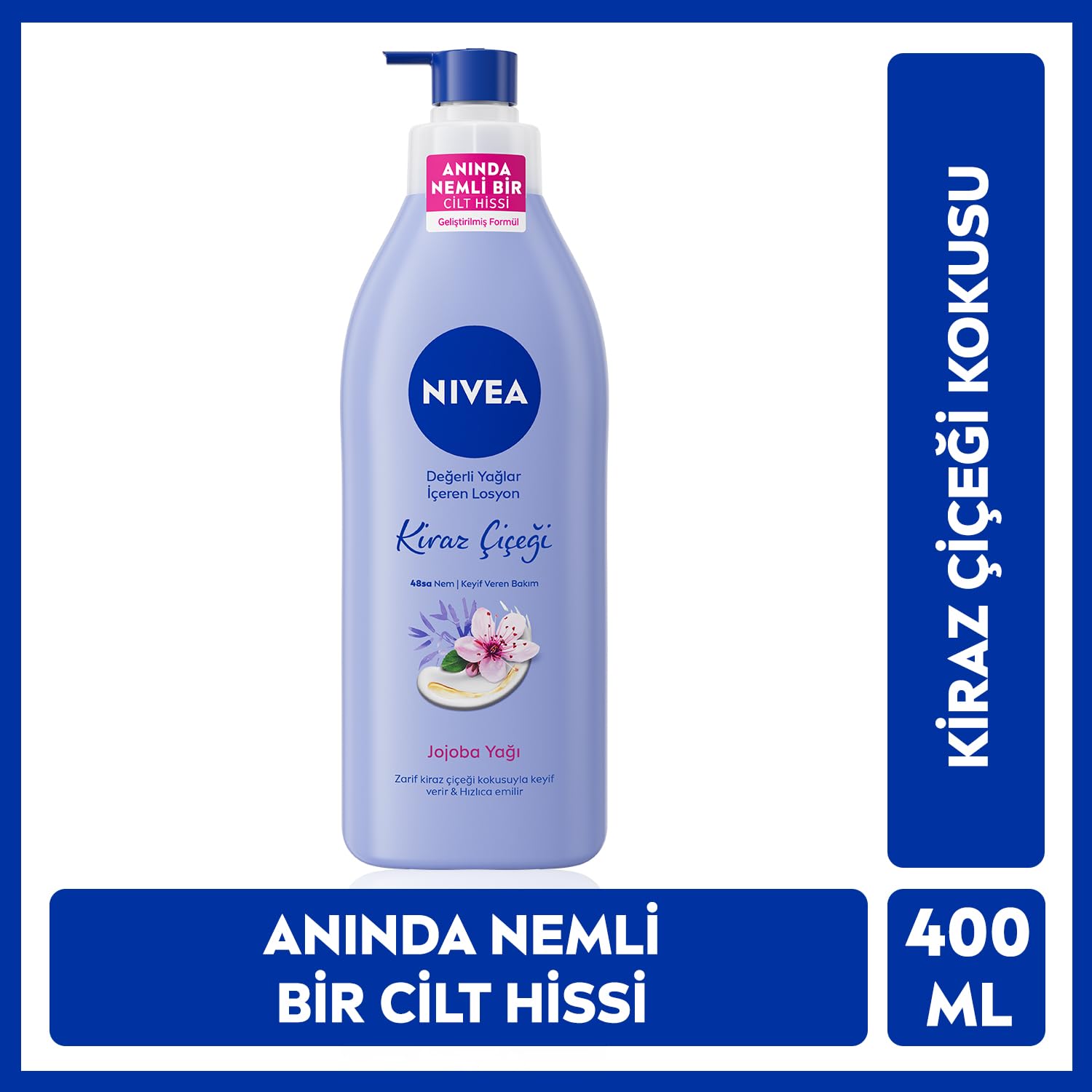 NIVEA Değerli Yağlar İçeren Vücut Losyonu Kiraz Çiçeği & Jojoba Yağı, 400 ml + NIVEA Kadın Sprey Deodorant Pearl&Beauty 150 ml