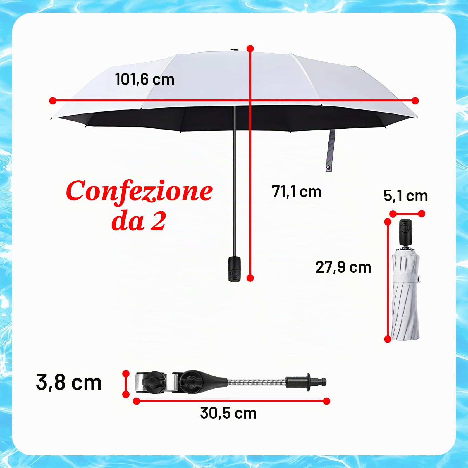 Confezione da 2 ombrelloni da piscina, 101,6 cm, regolabili, per piscina fuori terra, con borsa per il trasporto, ombrellone da giardino, terrazza da piscina, cortile, sedie da spiaggia, carrello da