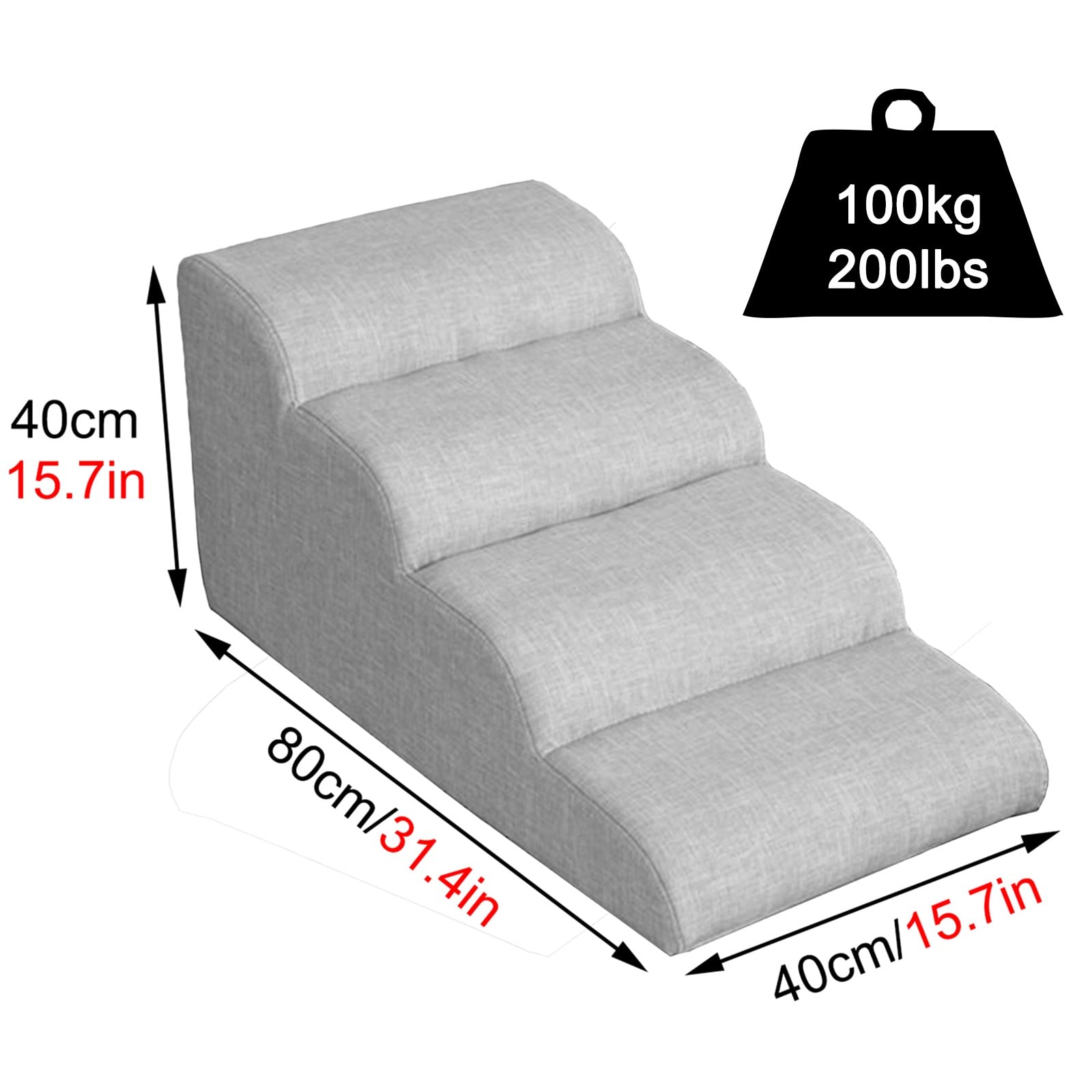 Escaleras para Perros para Camas Altas, rampas para Mascotas de Carga Pesada con Cubierta de Cuero Impermeable, Respaldo, Carga de 100 kg (Onecolor 40x80x40cm)