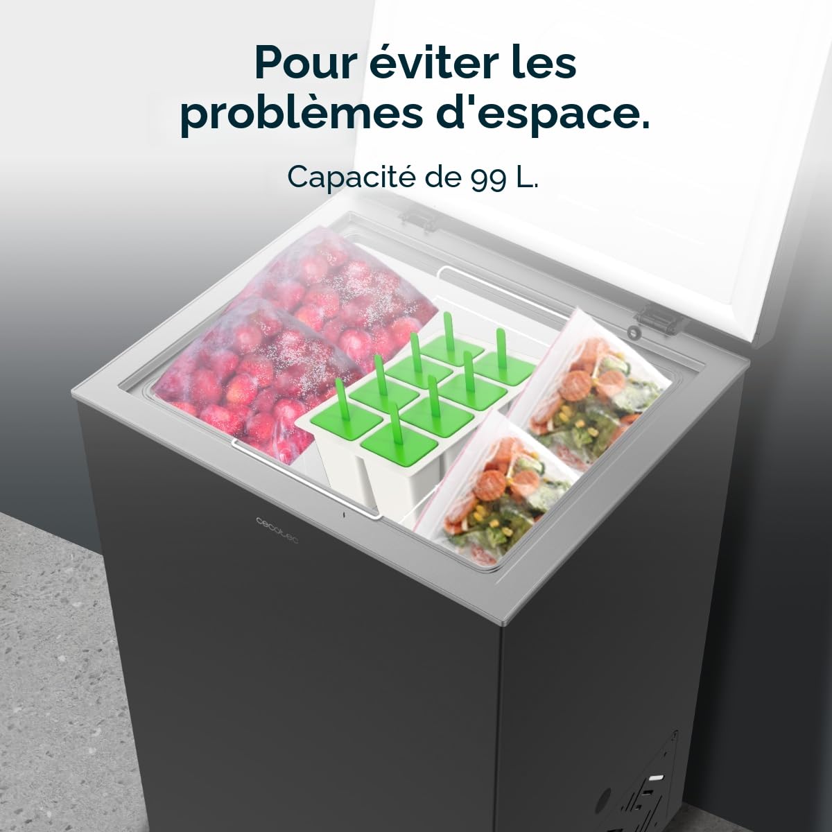 Cecotec Bolero CoolMarket Chest 99 Black Congélateur Coffre 99 L Convertible Réfrigérateur Classe Énergétique E Fast Freezing