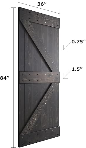 Miniatura 3 de K Series - Puerta corrediza de madera anudada de granero con kit de herramientas (36 x 84 pulgadas, ébano) Serie K de 24 pulgadas30 pulgadas36