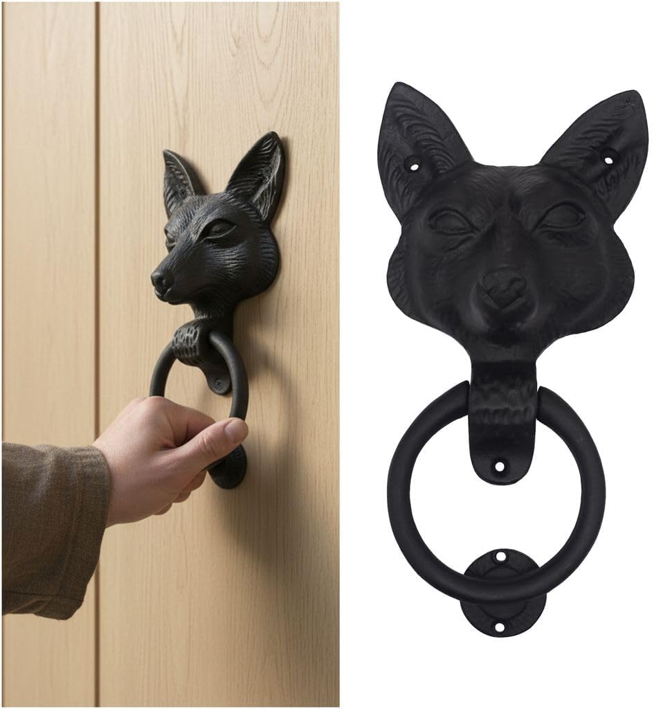 "Mystic Colonial Fox Door Knocker � 9.5"" x 4.5"" Heavy Duty Antique Cast Iron Front Door Knocker � Vintage Decorative Rustic Farmhouse & Garden Home Decor Accessory"