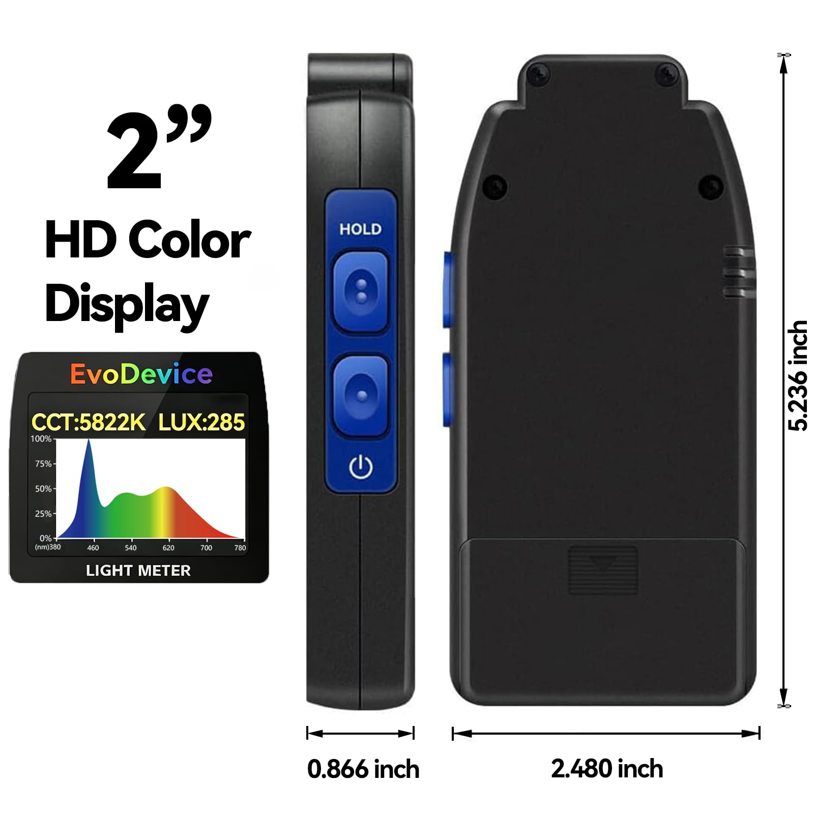 Medidor de luz E130: Lux preciso y temperatura de color (CCT) para cualquier fuente de luz, mapeo de luz de 99 puntos, retención de congelación, modo de espectro preciso para LED blancos de 420/450 nm