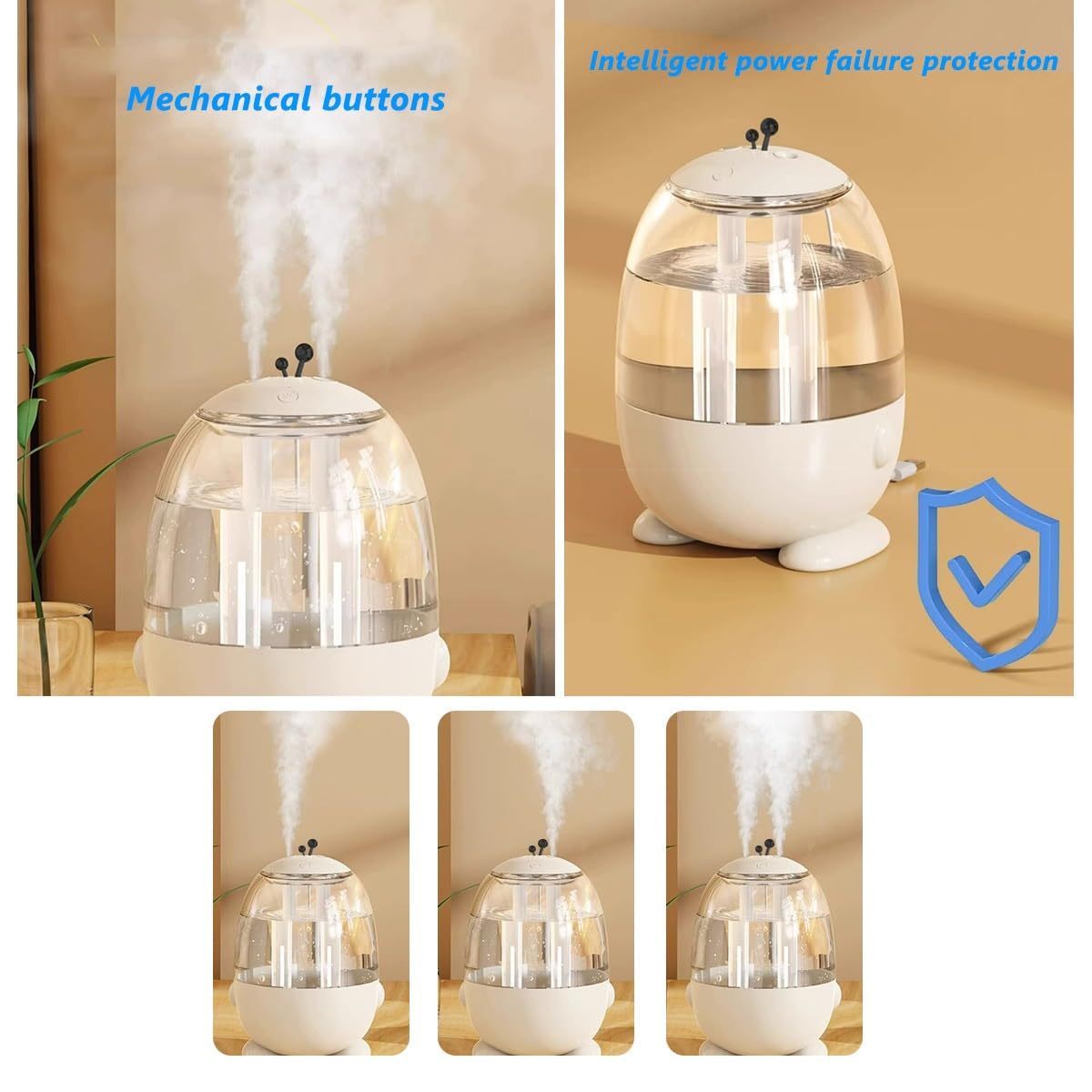 Humidificador de 3 litros para dormitorio, mini humidificador de aire ultrasónico USB con modo de niebla ajustable y luz nocturna suave, apagado automático de 10 horas para un uso seguro