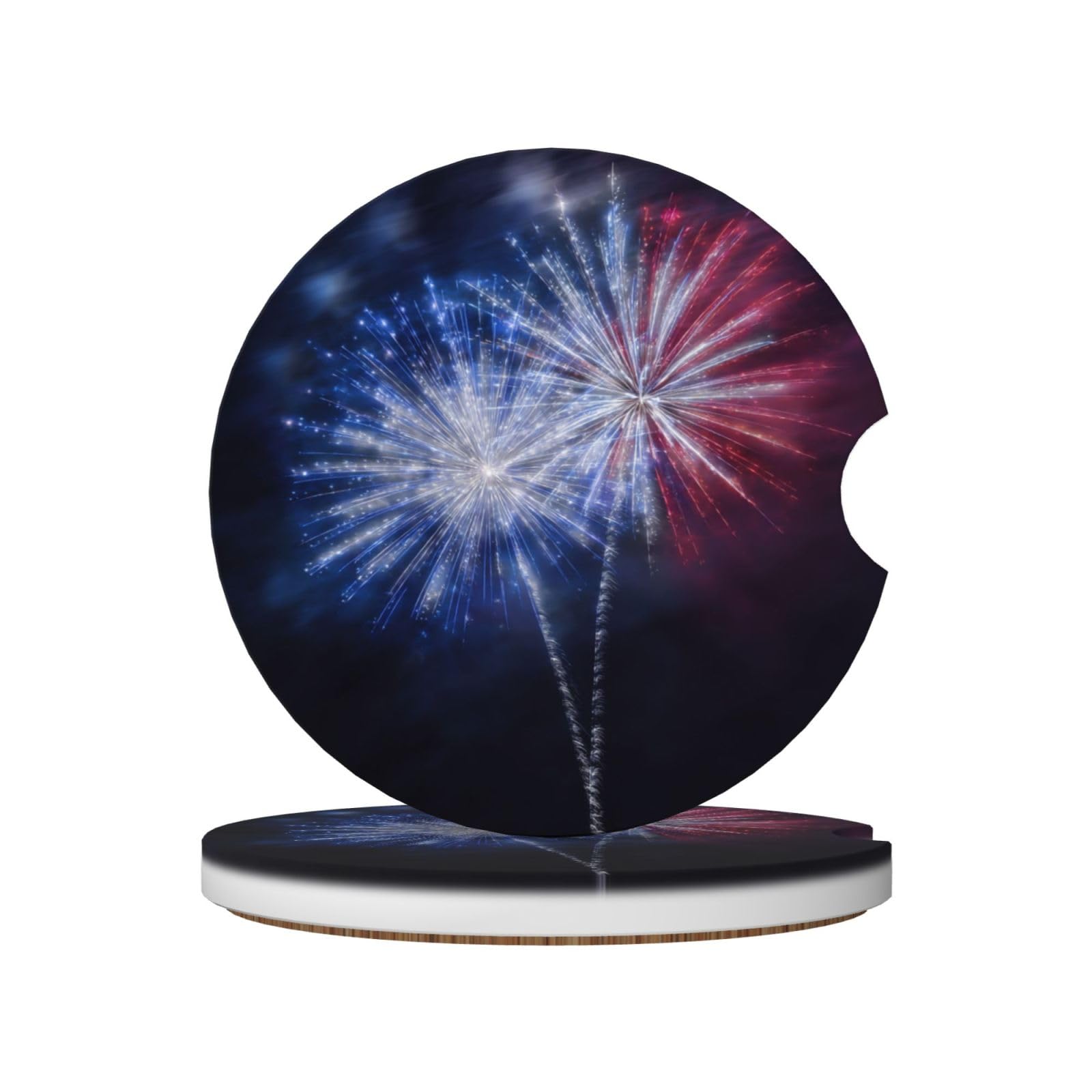 Blue Red White Fireworks Ceramic Coasters,2pcs