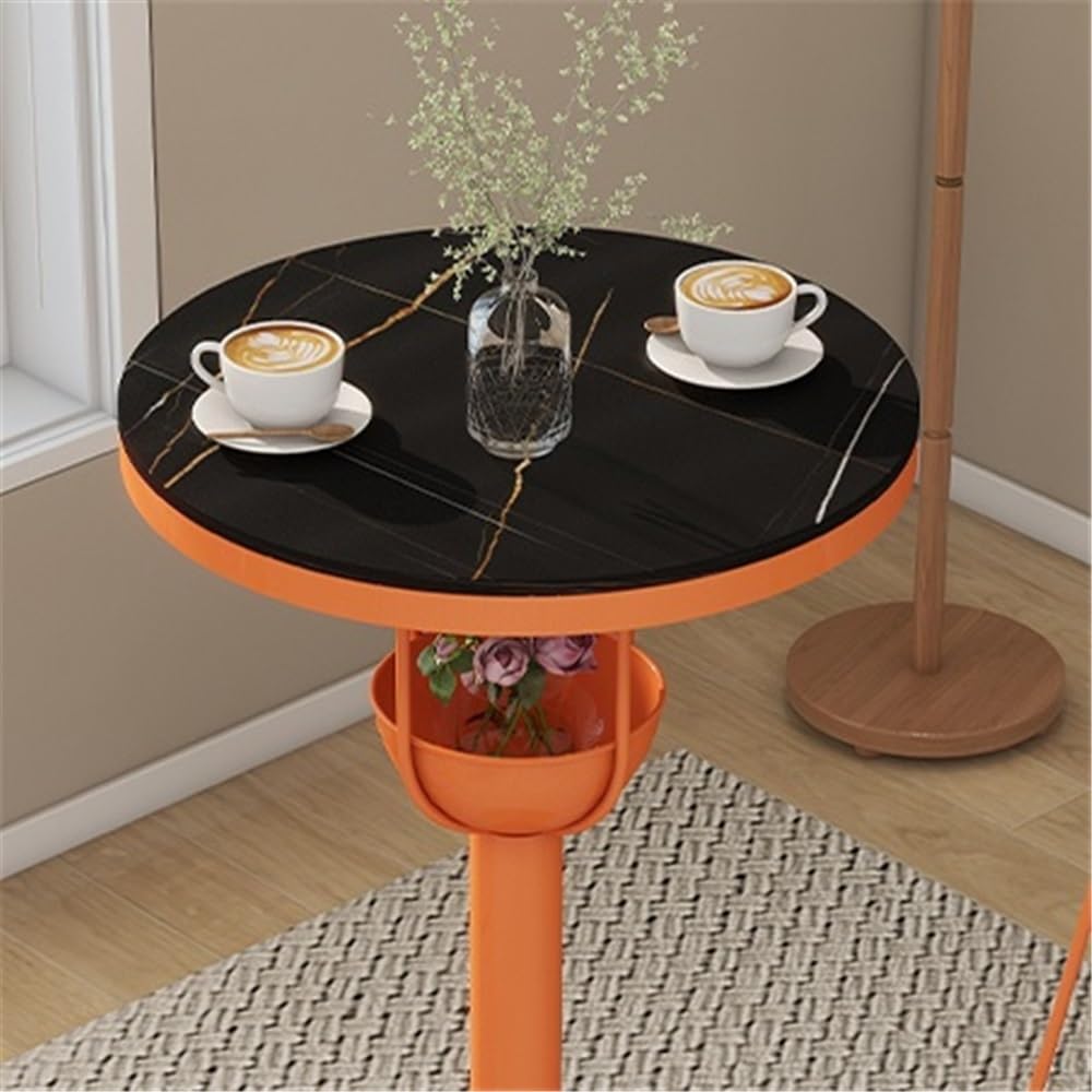 Table de Bar Orange Rock Slab Iron Bar Table Home Balcony Leisure Round High Top for Milk Tea Shop, Coffee(Petit)