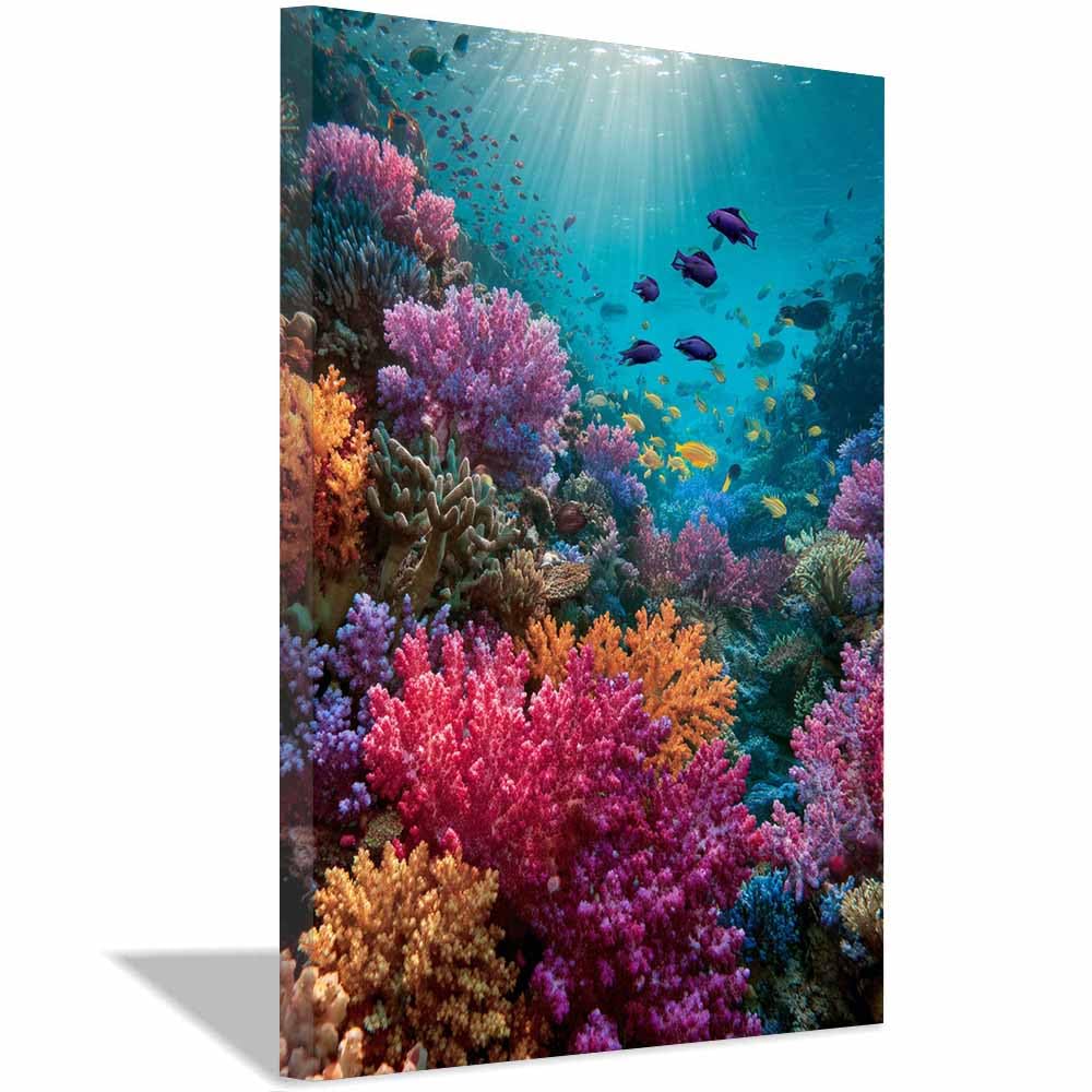 HOQIU Canvas Wall Art Vibrants Corals Reef Scene canvas art, art print, house decor, bedroom wall decor above bed, prints for living room.(Multicolor)-70x100cm Framed