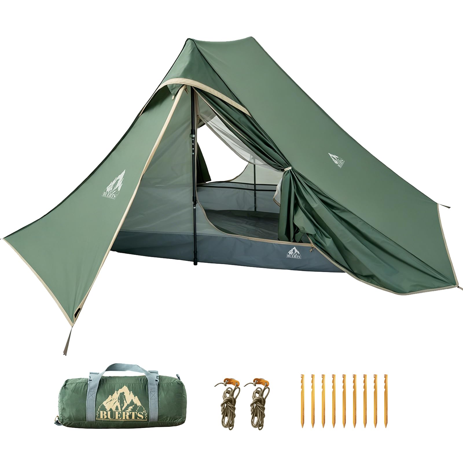 Tente de Camping ultralégère 1/2 Personne, Trekking imperméable 3 Saisons, pour Alpinisme et randonnée (bâton Non Inclus) (2 Personnes-Beige)