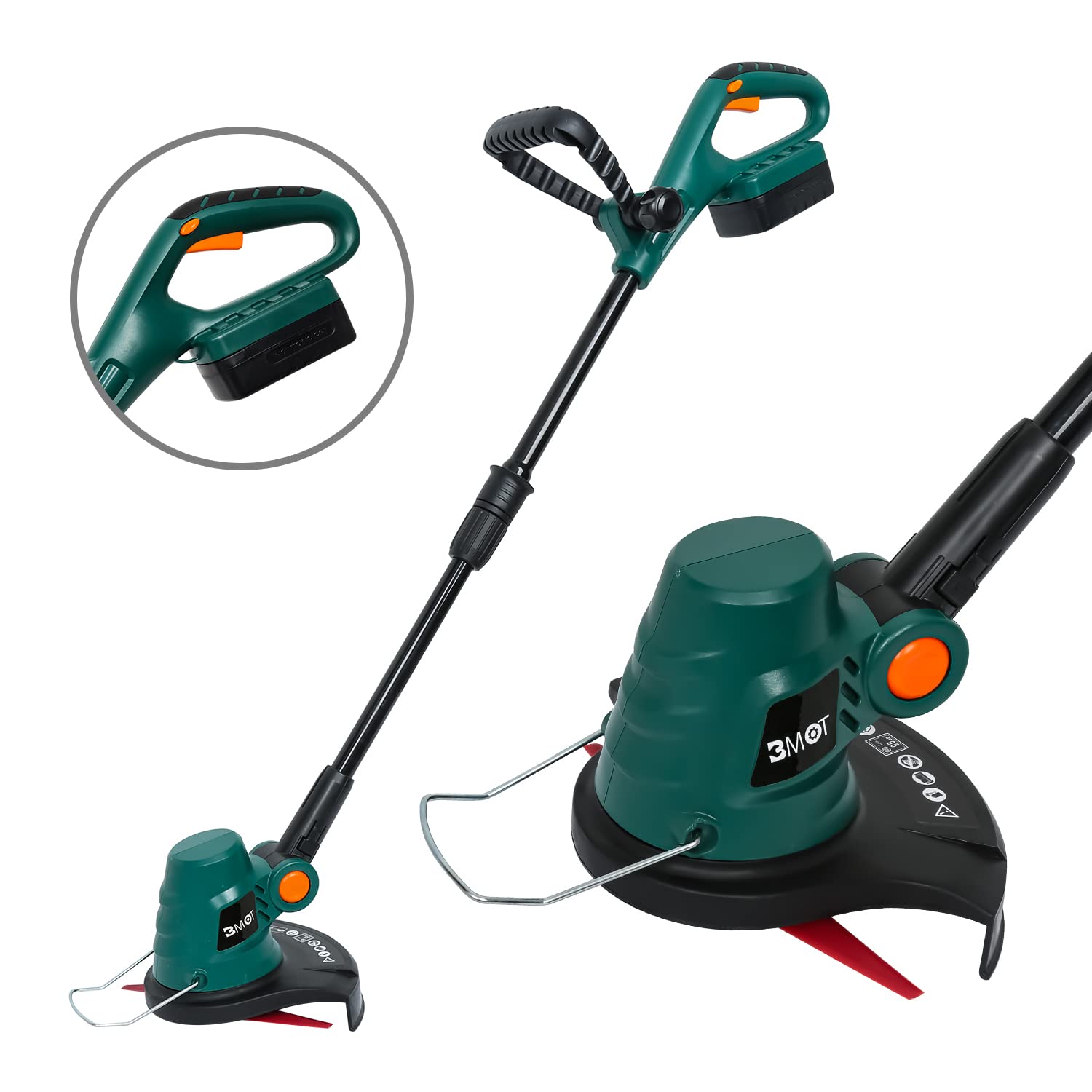 Cortacésped con batería, Juego de cortabordes de césped con batería de 20 V/2,0 Ah, Carga rápida 8000 RPM, cortacésped de 23 cm de Ancho de Corte, cortacésped de jardín