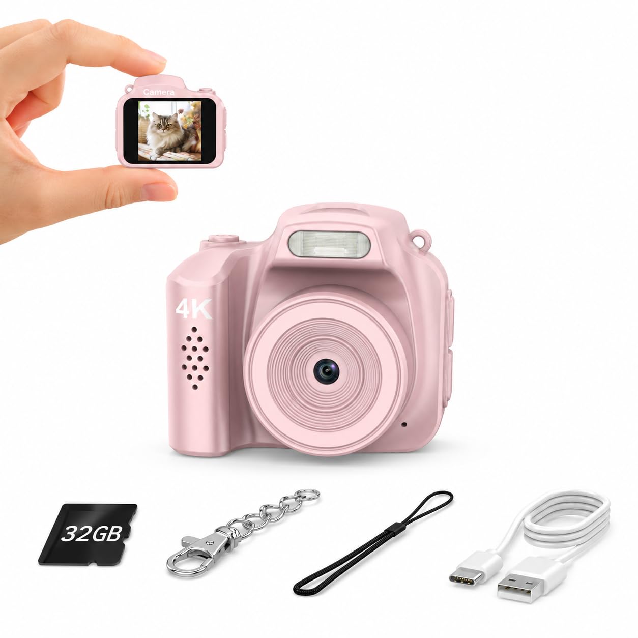 Mini Digital Camera with 32GB Card, Portable Keychain Retro Camera as Gift