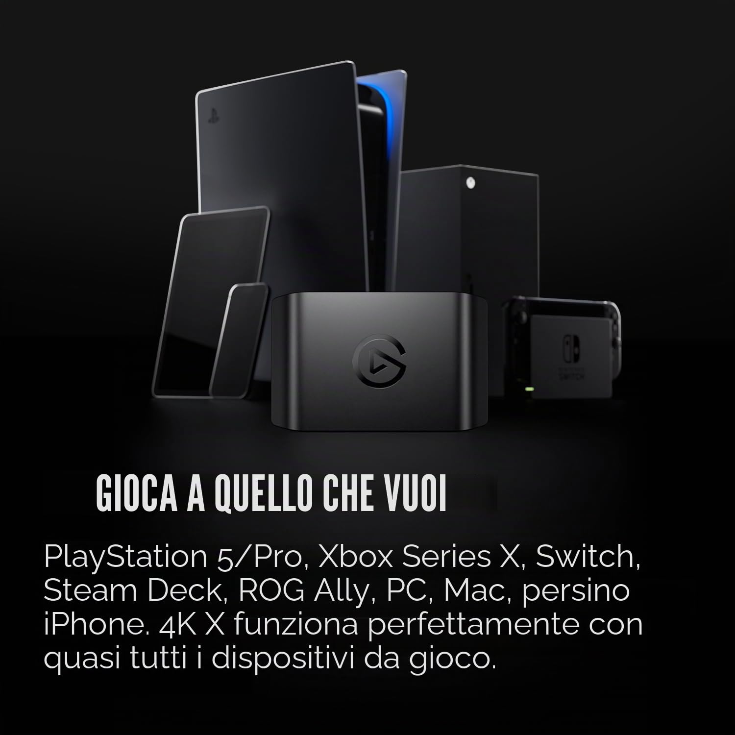 Elgato 4K X - Cattura 4K144 con Latenza Ultra-Bassa su PS5|Pro, Xbox Series X|S, Nintendo Switch 2, OBS e Altro, HDMI 2.1, VRR, HDR10, USB 3.2 Gen 2, per Streaming, Compatibile con PC|Mac|iPad | Password VRR, HDR10, acquisizione fino a 1080p240, USB 3.2 G